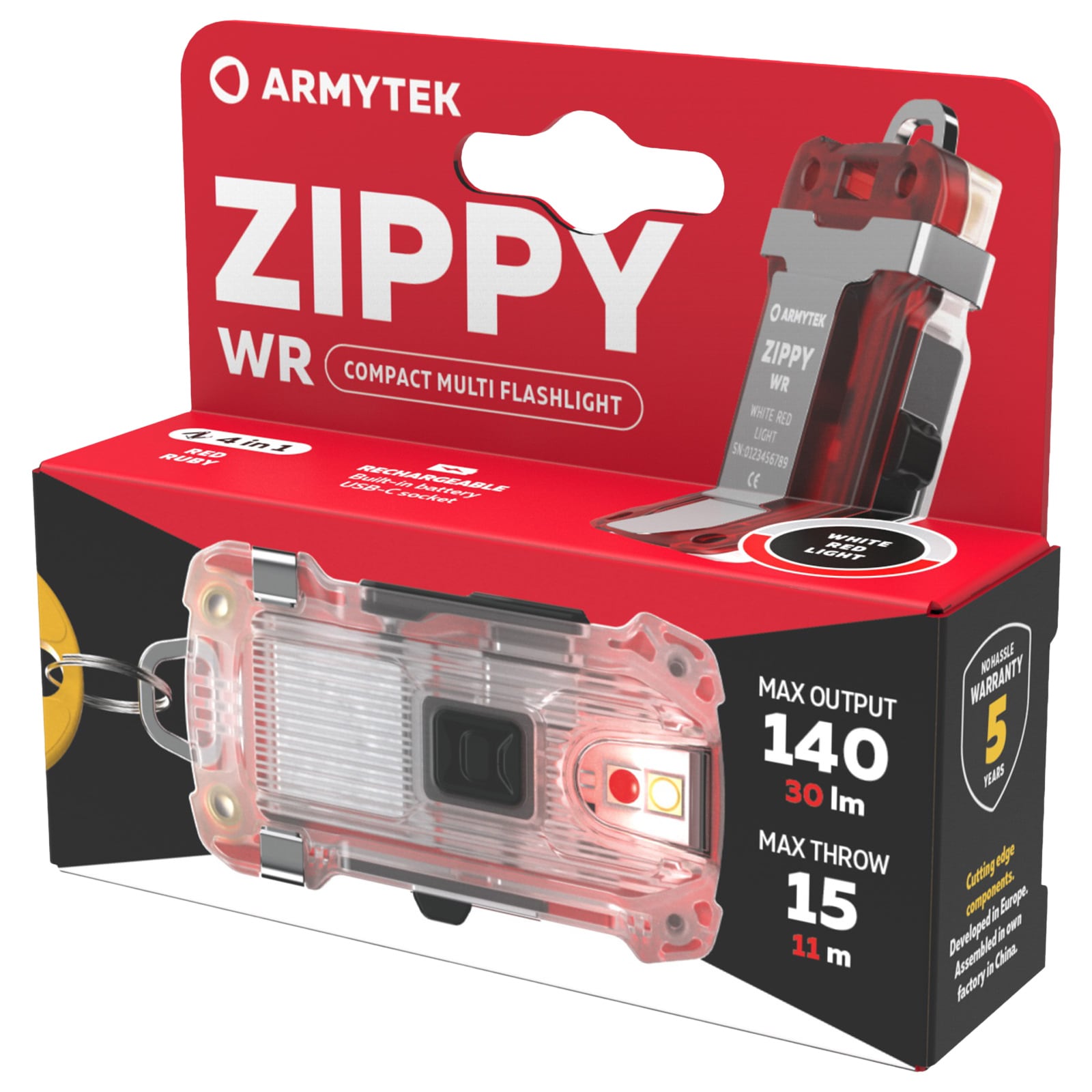 Latarka Armytek Zippy WR USB-C Red - 140 lumenów