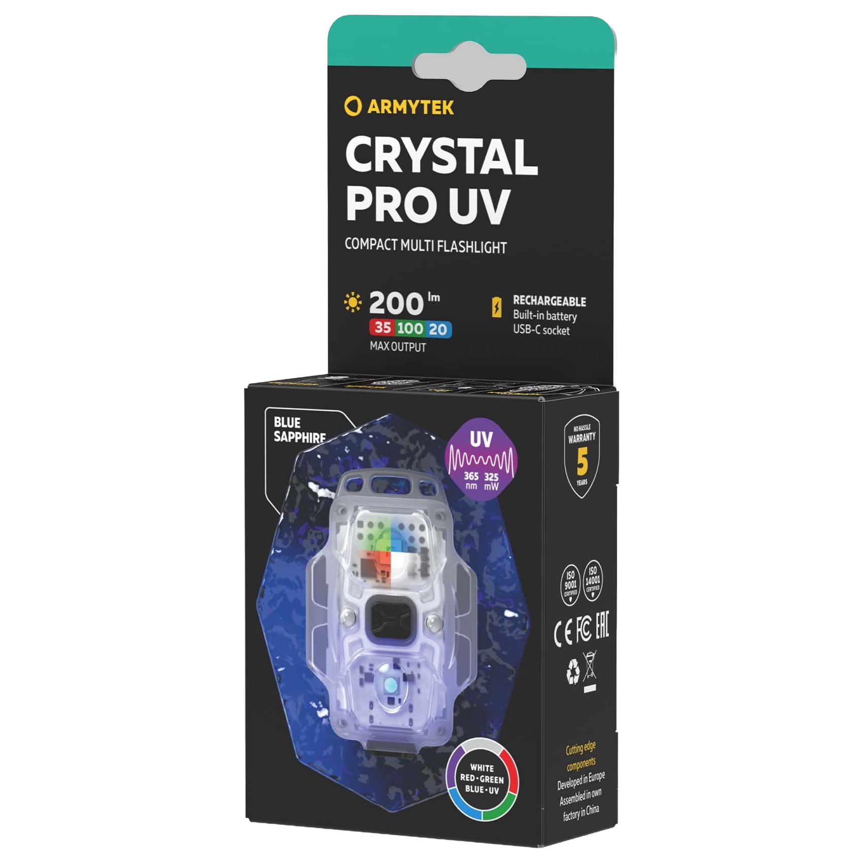 Armytek Crystal Pro UV Blue Flashlight 200 Lumens