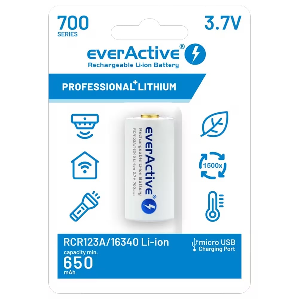 Akumulator 3,7 V everActive 16340 z zabezpieczeniem 700 mAh - 2 szt.