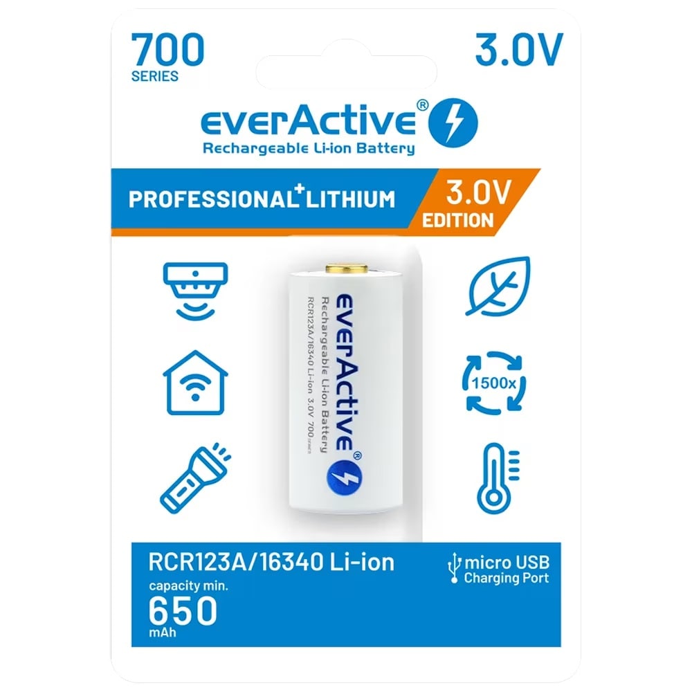 Akumulator 3 V everActive 16340 z zabezpieczeniem 700 mAh - 2 szt.
