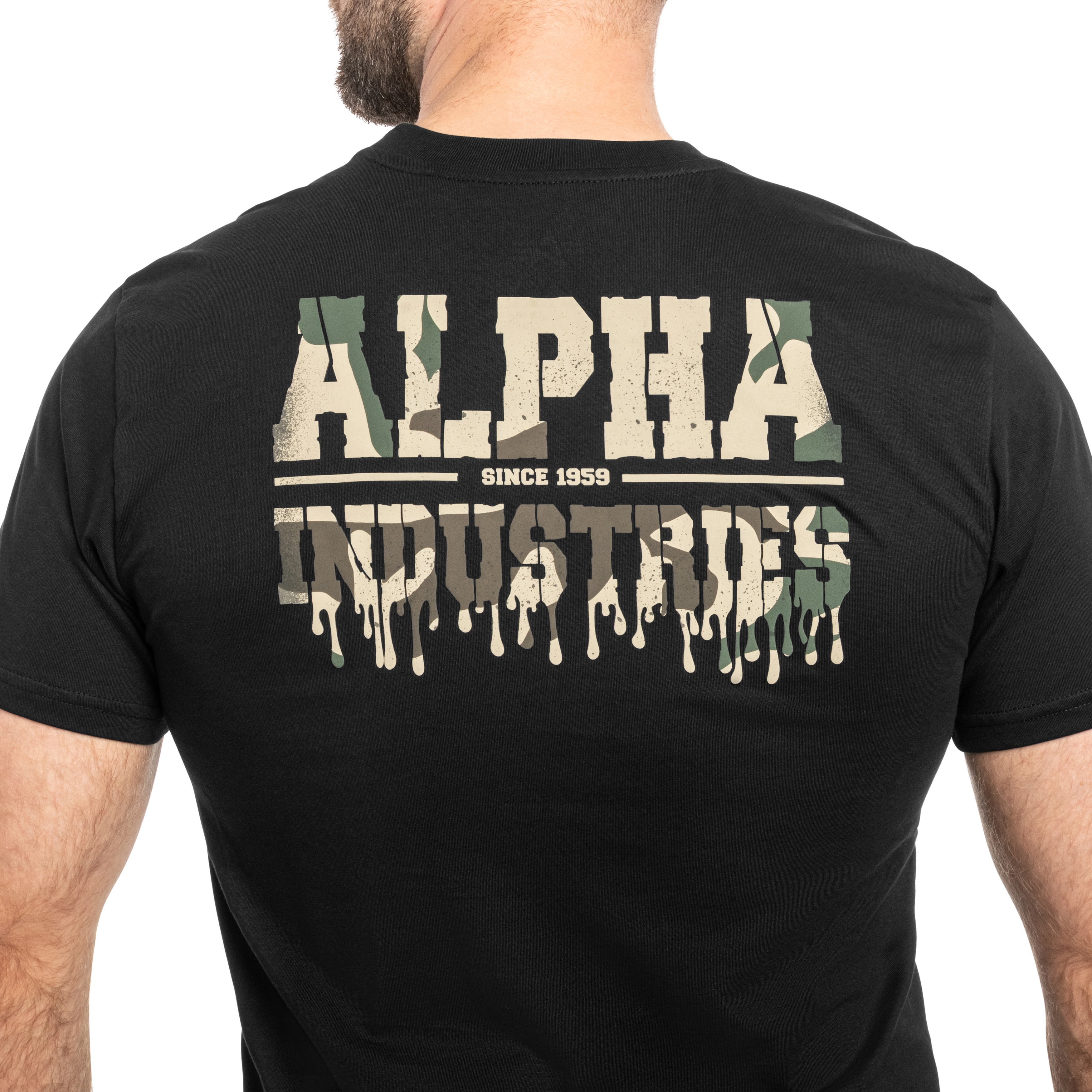 Koszulka T-shirt Alpha Industries Dripping Camo Backprint - Black
