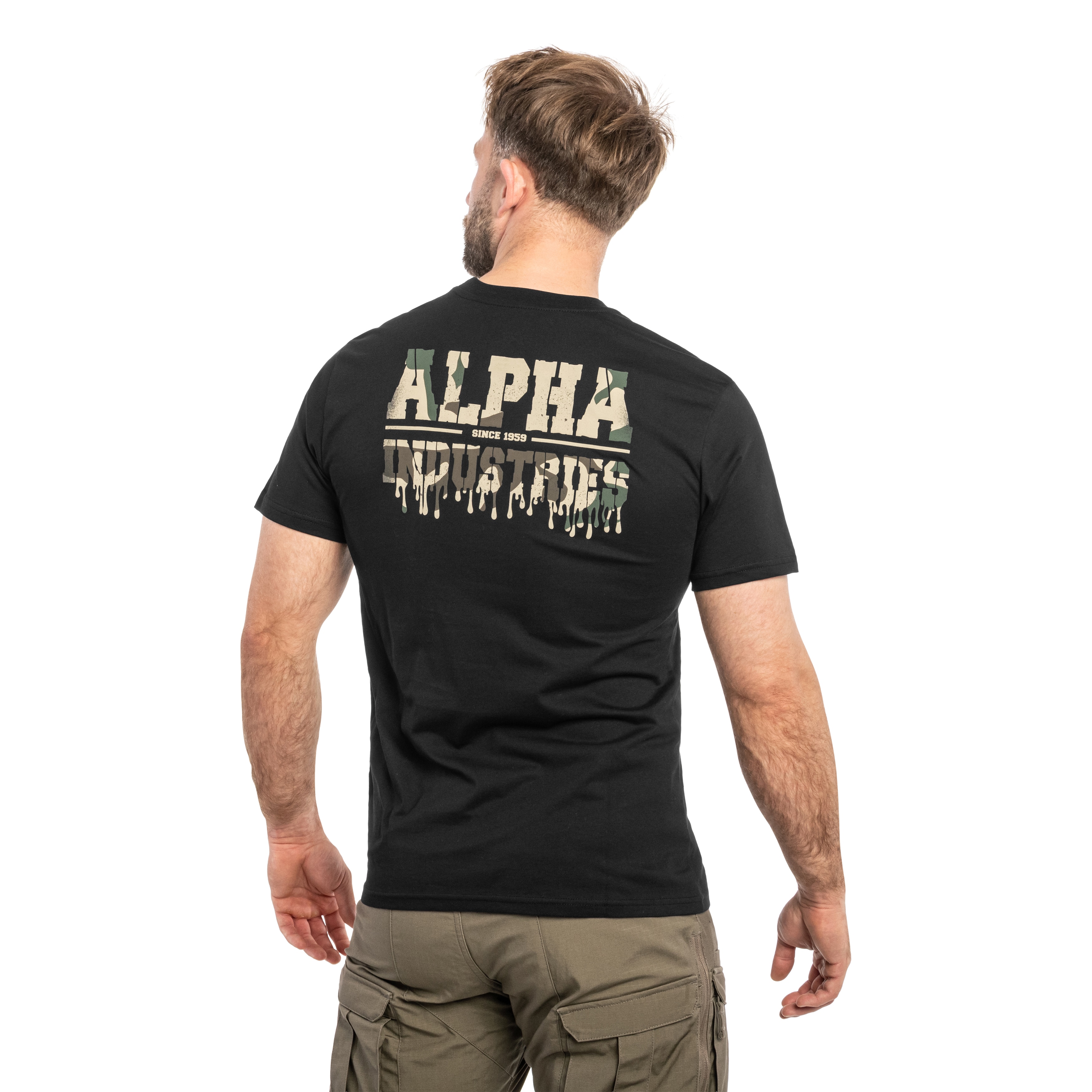 Koszulka T-shirt Alpha Industries Dripping Camo Backprint - Black