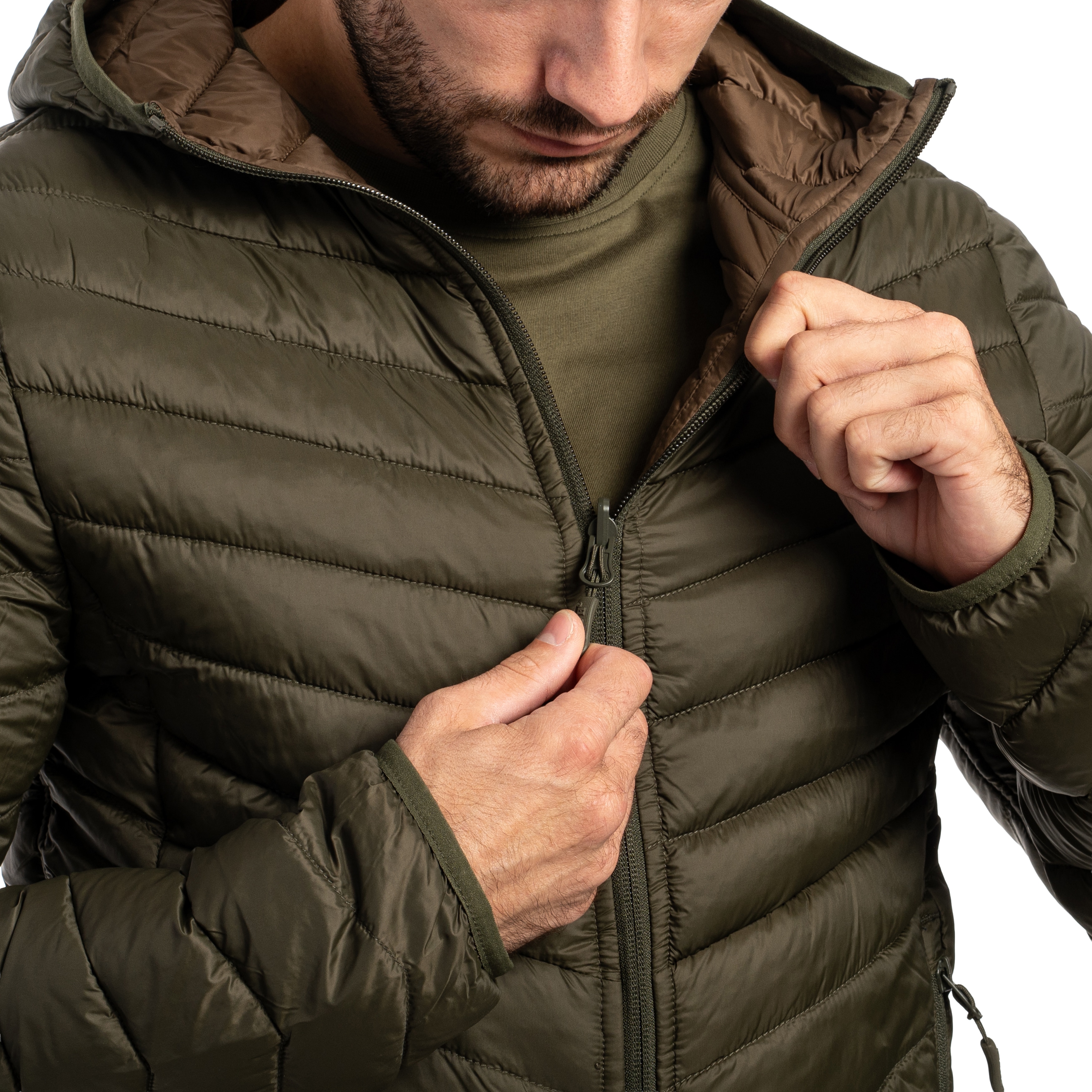 Kurtka MFH Reversible Quilted Thermal Jacket - OD Green/Brown
