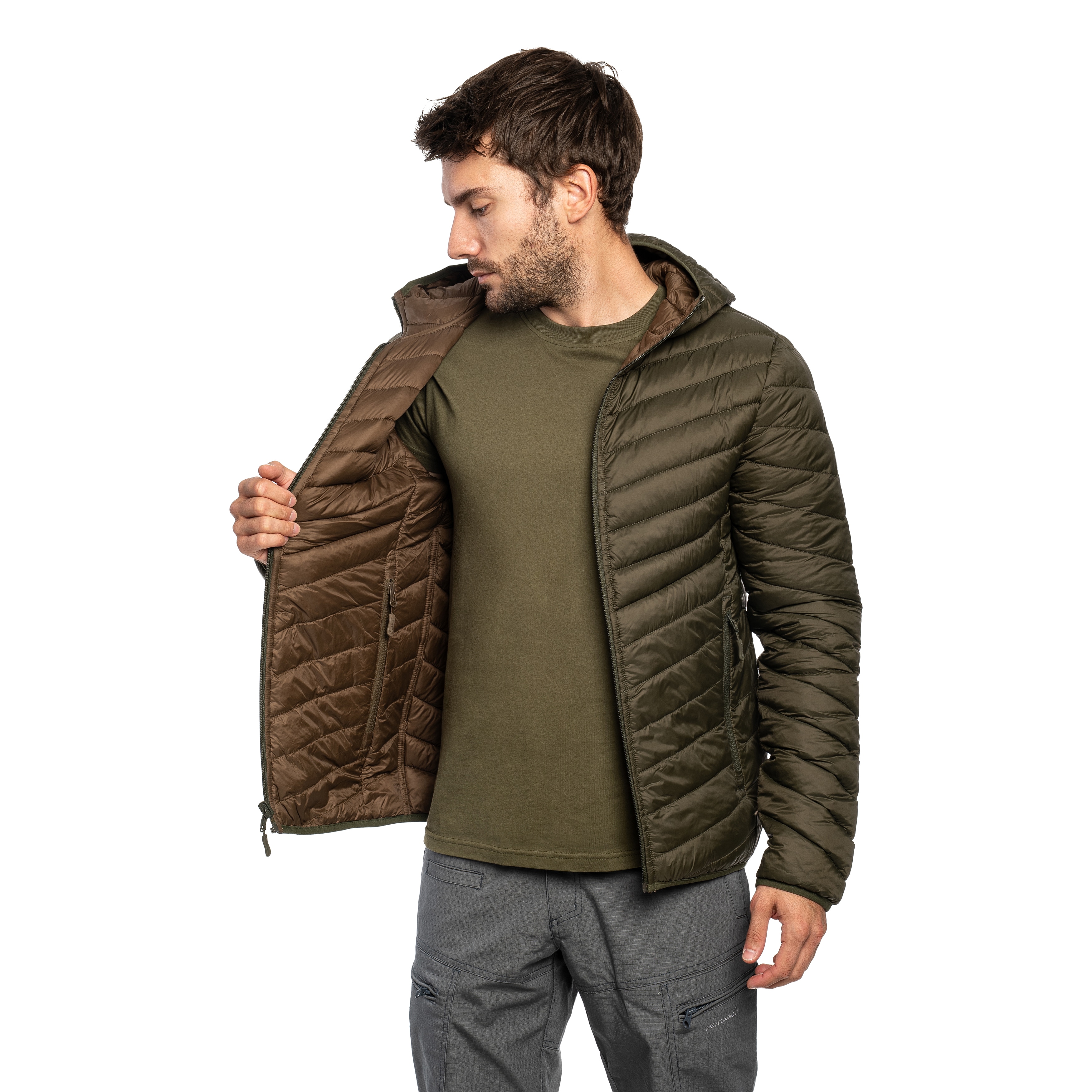 Kurtka MFH Reversible Quilted Thermal Jacket - OD Green/Brown
