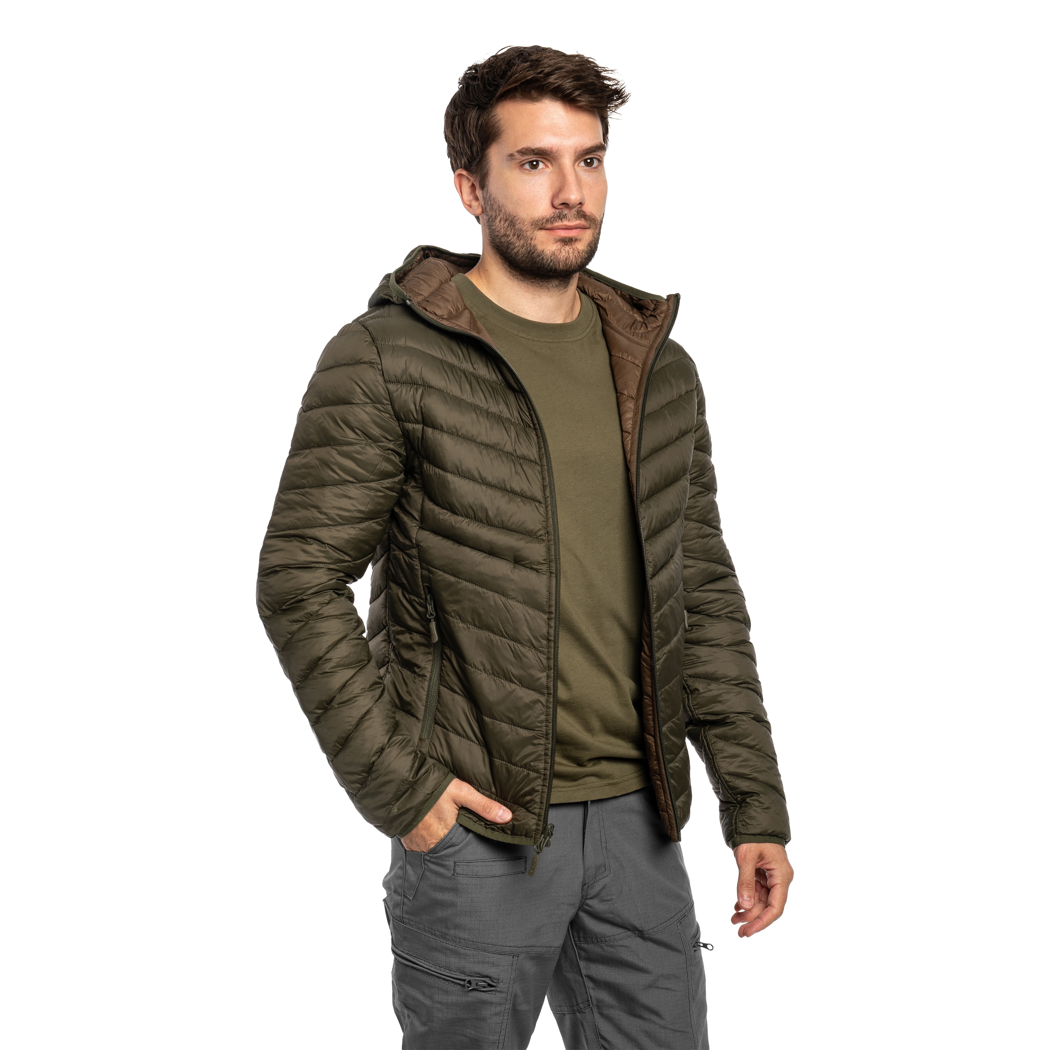 Kurtka MFH Reversible Quilted Thermal Jacket - OD Green/Brown