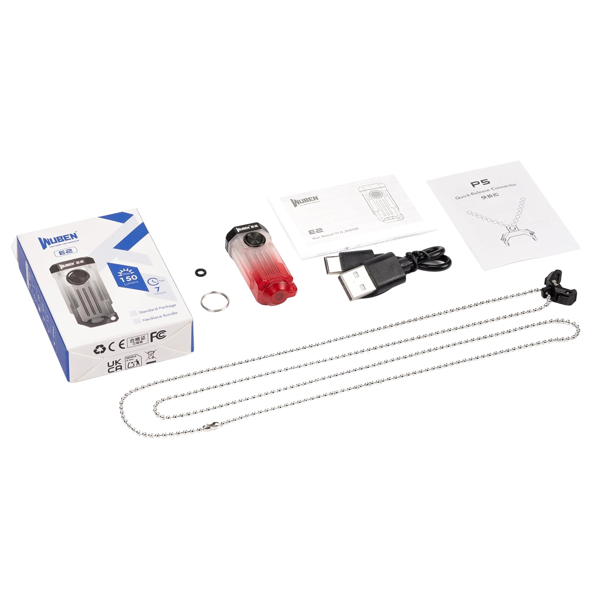 Latarka brelok Wuben E1 Pulse Red - 150 lumenów