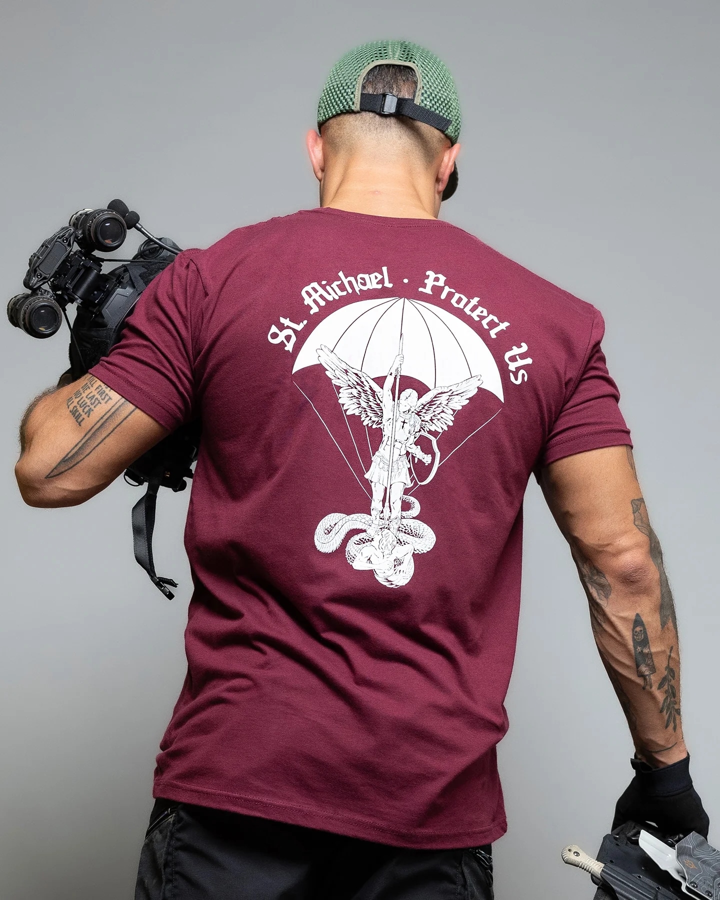 Brothers In Arms St. Michael T-Shirt - Bordeaux
