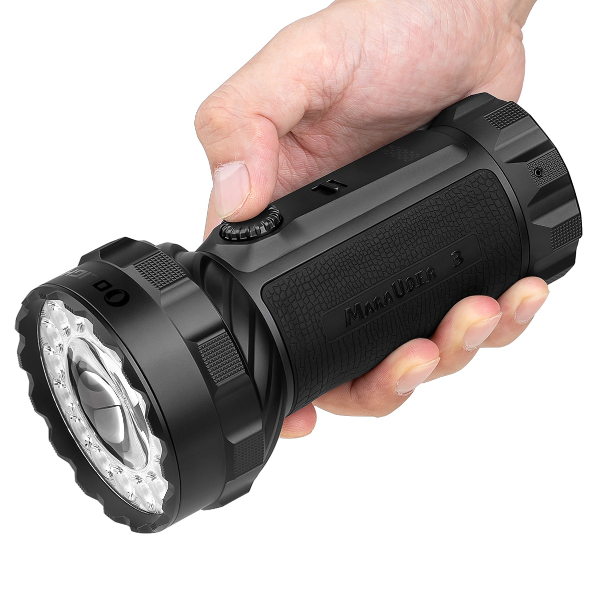 Latarka akumulatorowa Olight Marauder 3 Cool White z funkcją powerbanku Black - 25000 lumenów, zasięg 1050 m
