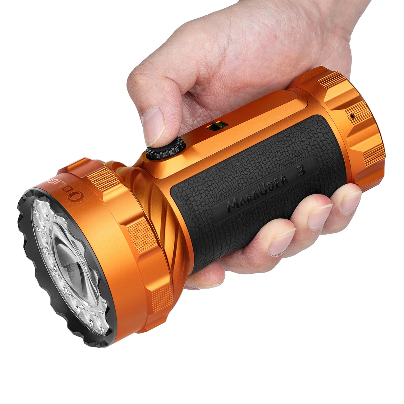 Latarka akumulatorowa Olight Marauder 3 Cool White z funkcją powerbanku Orange - 25000 lumenów, zasięg 1050 m
