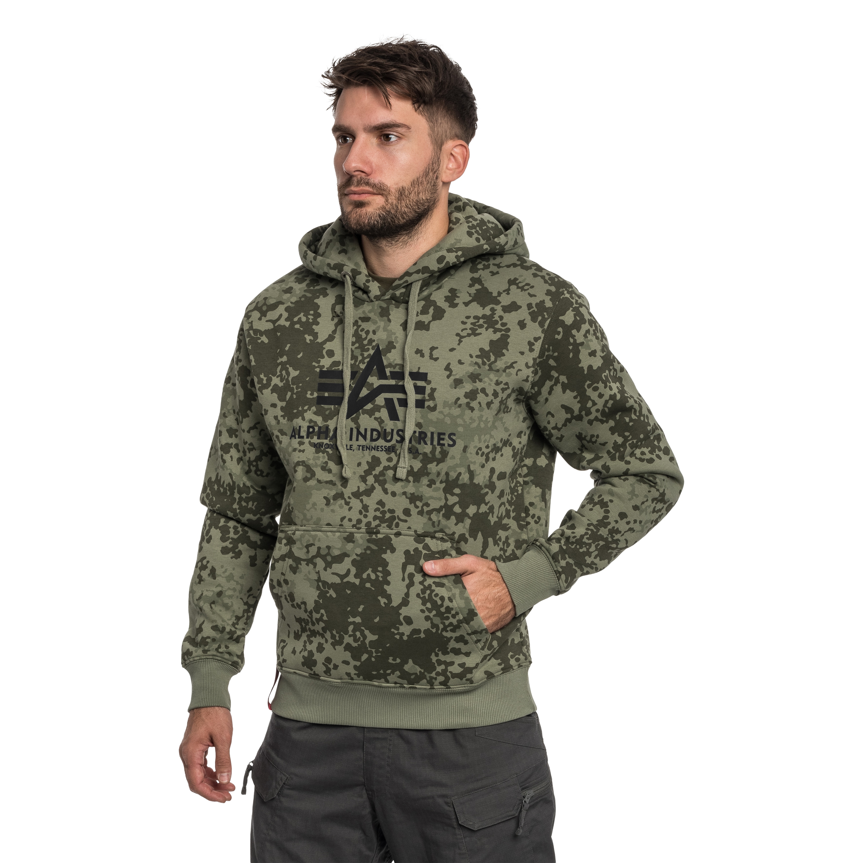 Bluza Alpha Industries Basic Big Logo Camo Hoodie - Forest Camo