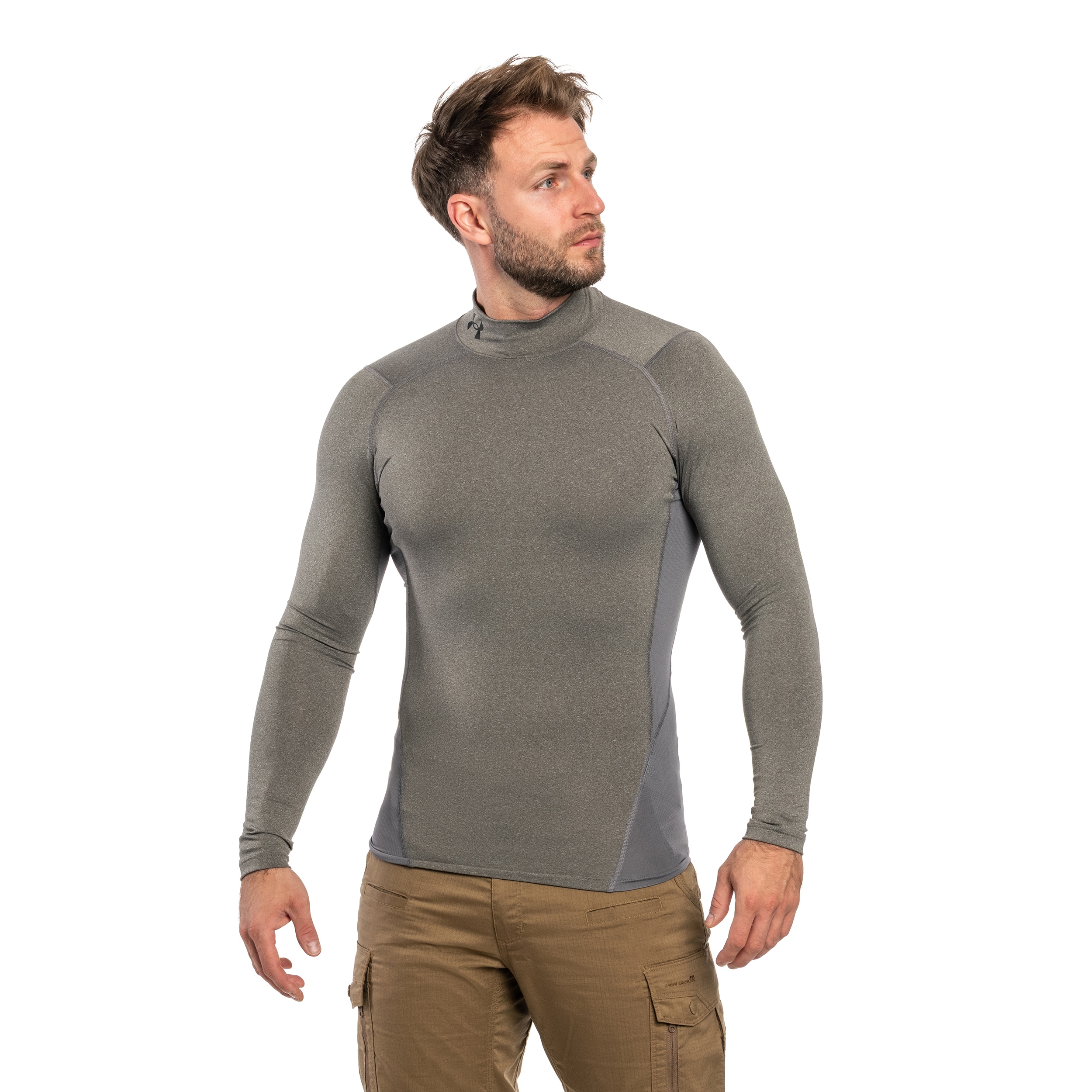 Koszulka termoaktywna Under Armour HeatGear Compression Mock - Carbon Heather/Black
