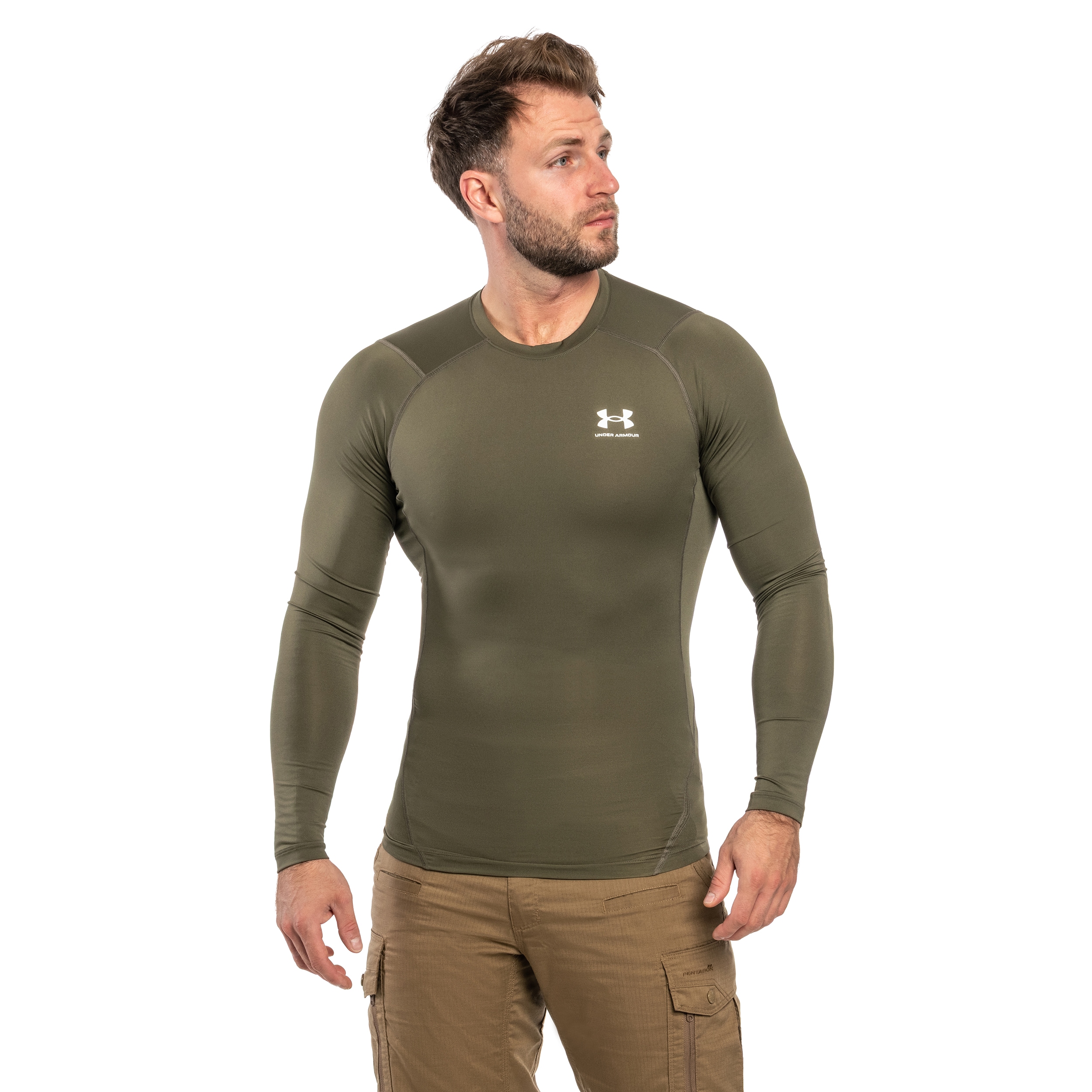 Koszulka termoaktywna Under Armour HeatGear Compression - Marine OD Green/White