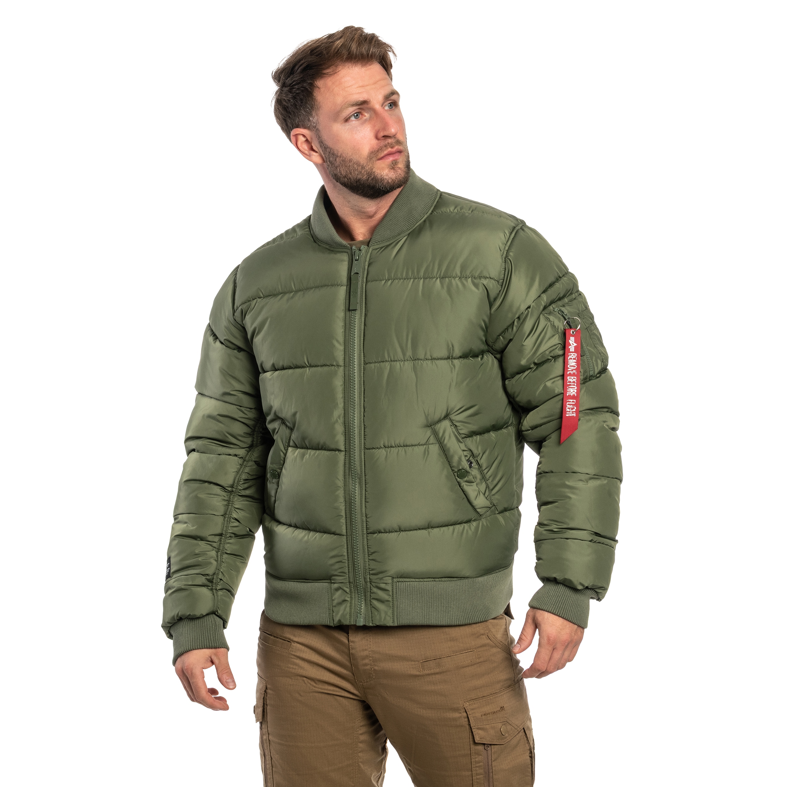 Kurtka Alpha Industries MA-1 Logo Puffer Winter Jacket - Sage Green