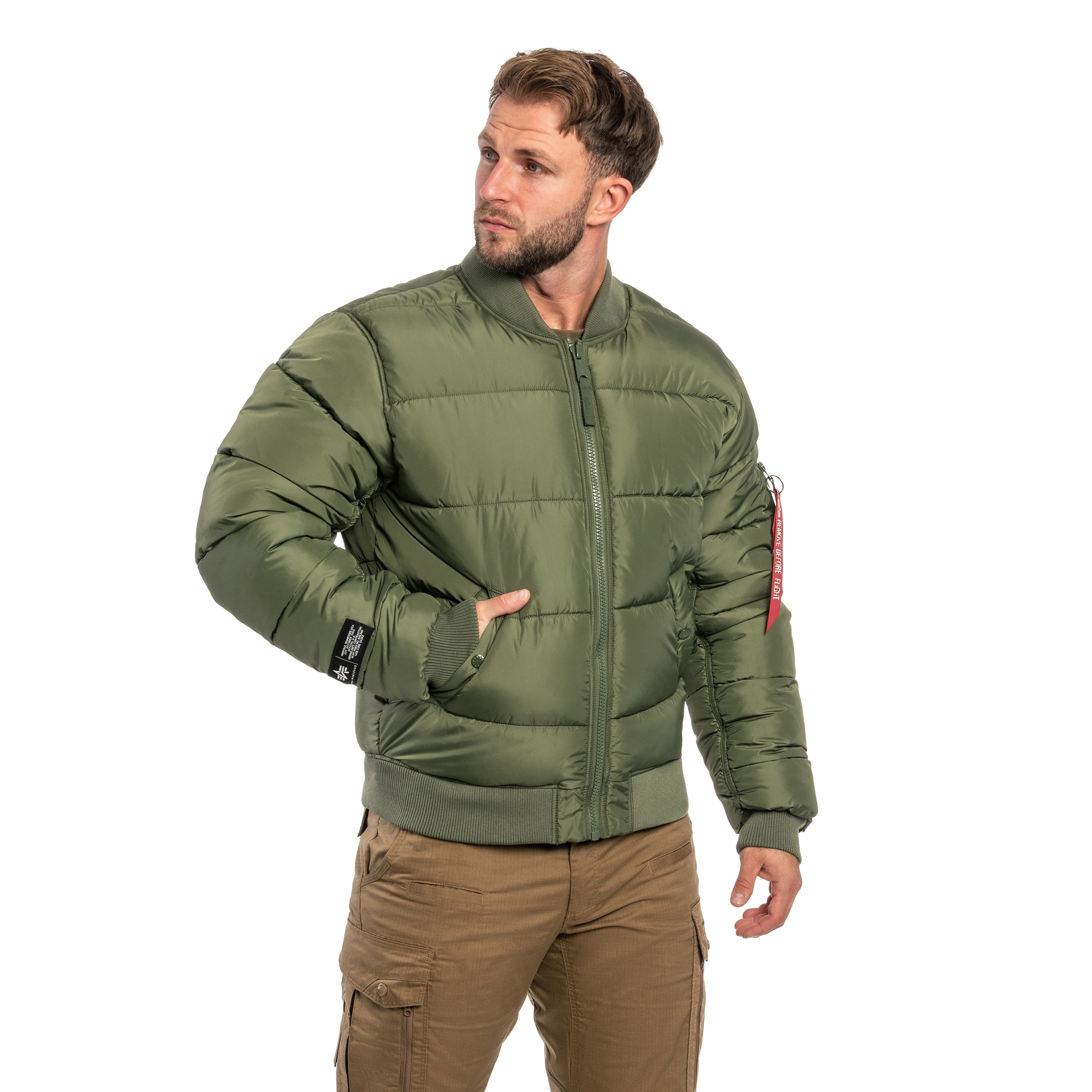 Kurtka Alpha Industries MA-1 Logo Puffer Winter Jacket - Sage Green