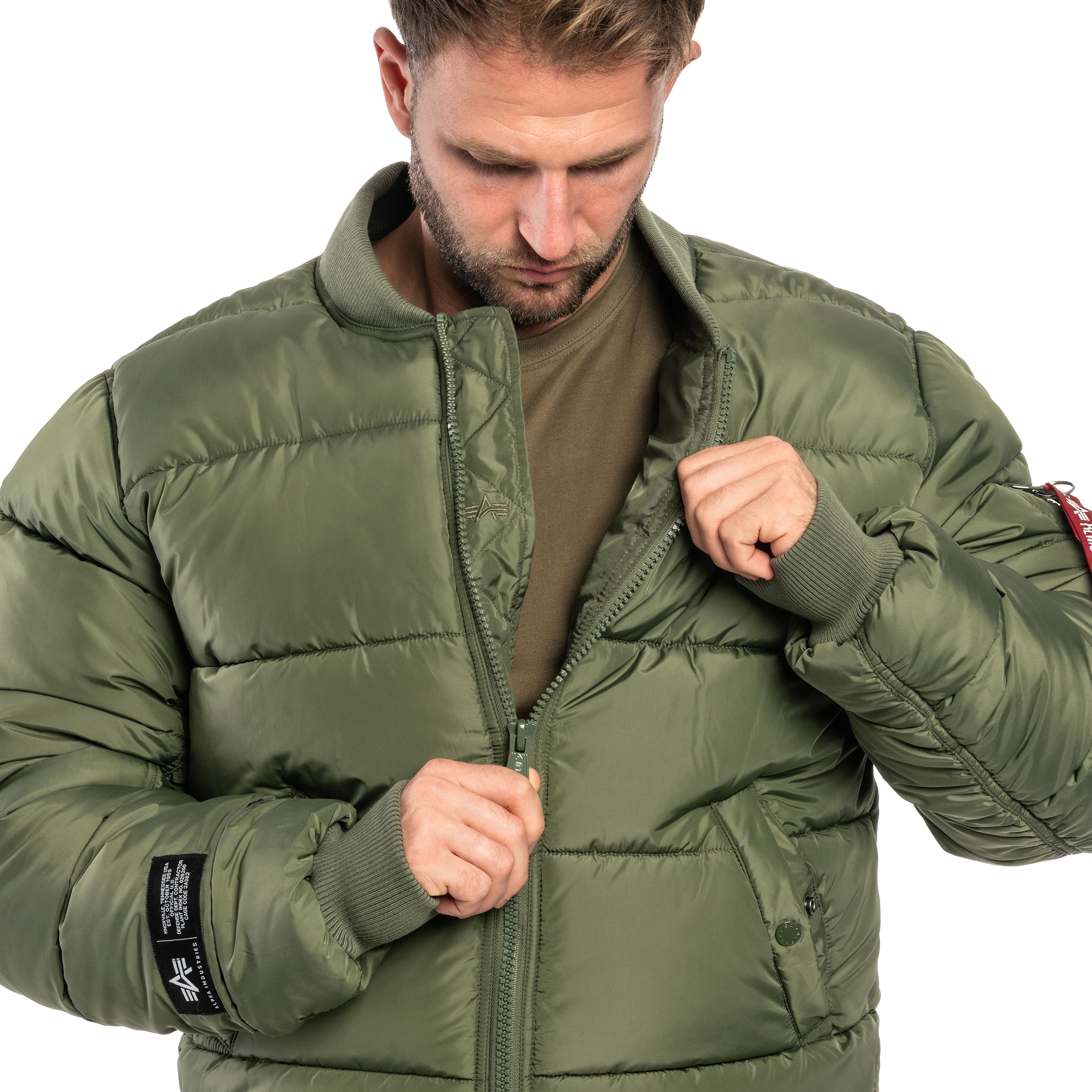 Kurtka Alpha Industries MA-1 Logo Puffer Winter Jacket - Sage Green
