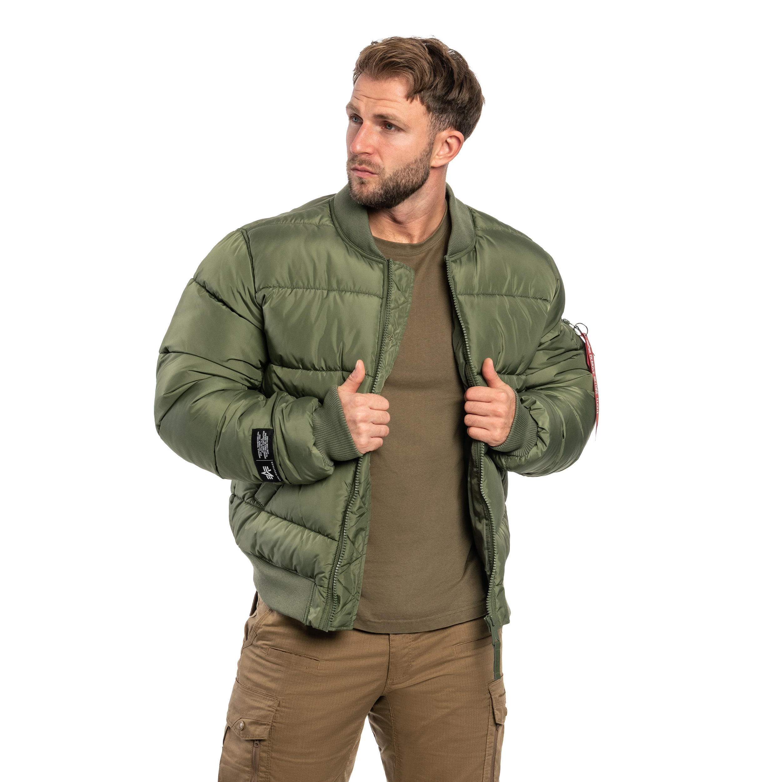 Kurtka Alpha Industries MA-1 Logo Puffer Winter Jacket - Sage Green