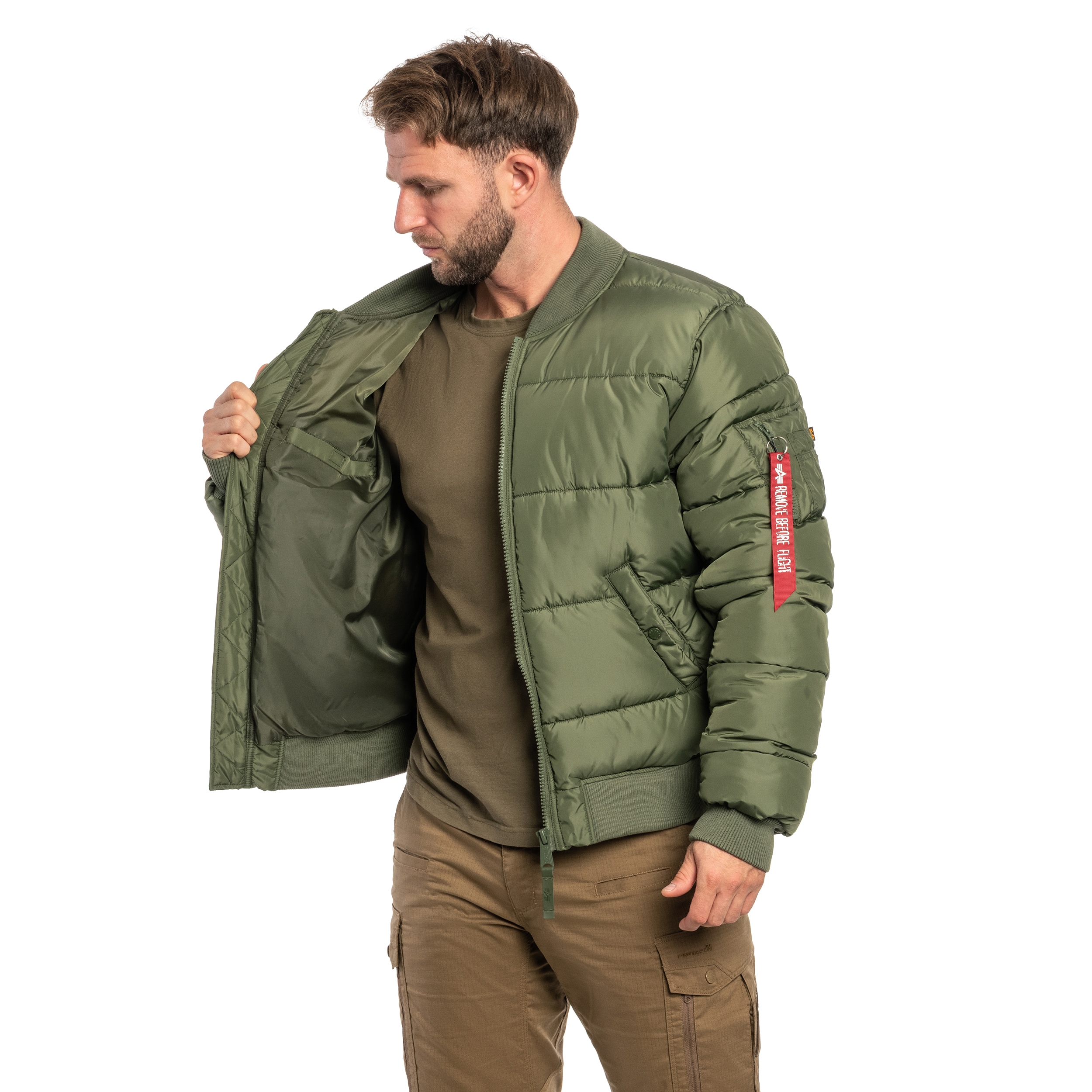 Kurtka Alpha Industries MA-1 Logo Puffer Winter Jacket - Sage Green