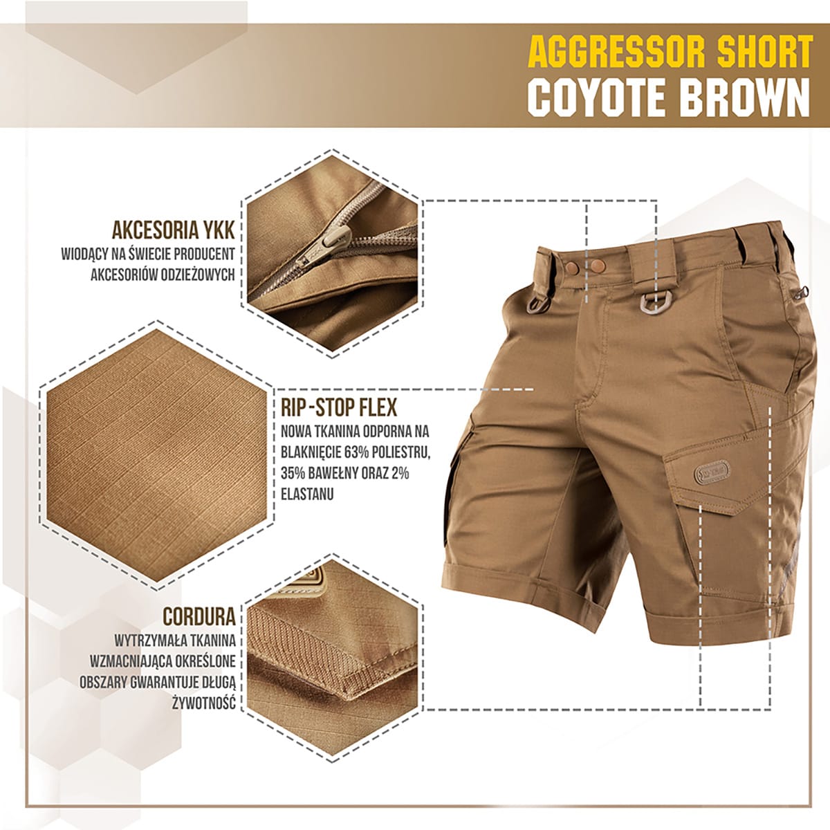 Szorty M-Tac Aggressor Short - Coyote Brown