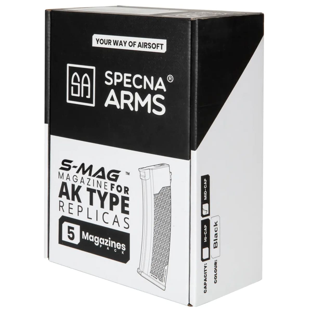 Zestaw 5 magazynków S-Mag Mid-cap Specna Arms na 175 kulek do serii J - czarny