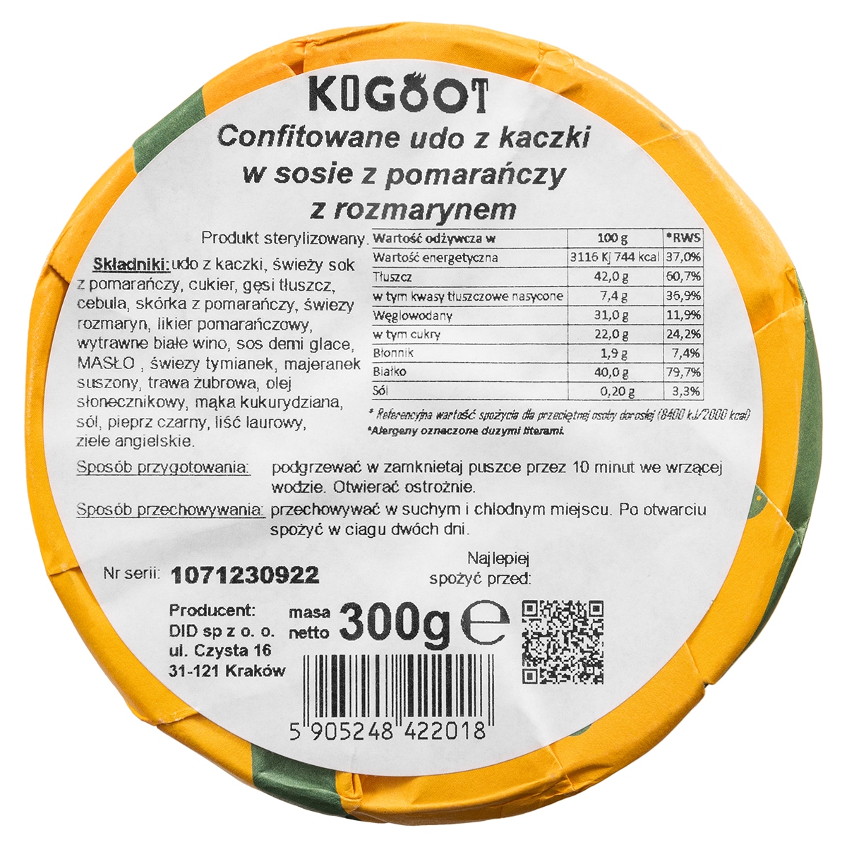 Консервовані продукти Kogoot -  Качине стегно конфі в апельсиновому соусі з розмарином