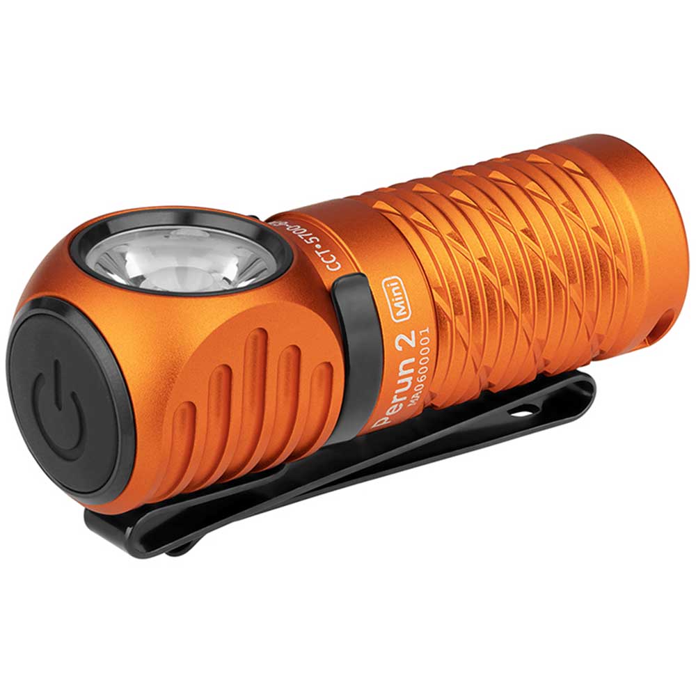 Latarka czołowa i kątowa Olight Perun 2 Mini Kit Orange z opaską - 1100 lumenów