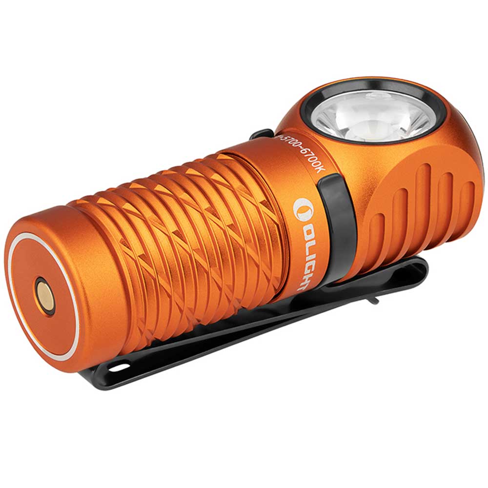Latarka czołowa i kątowa Olight Perun 2 Mini Kit Orange z opaską - 1100 lumenów