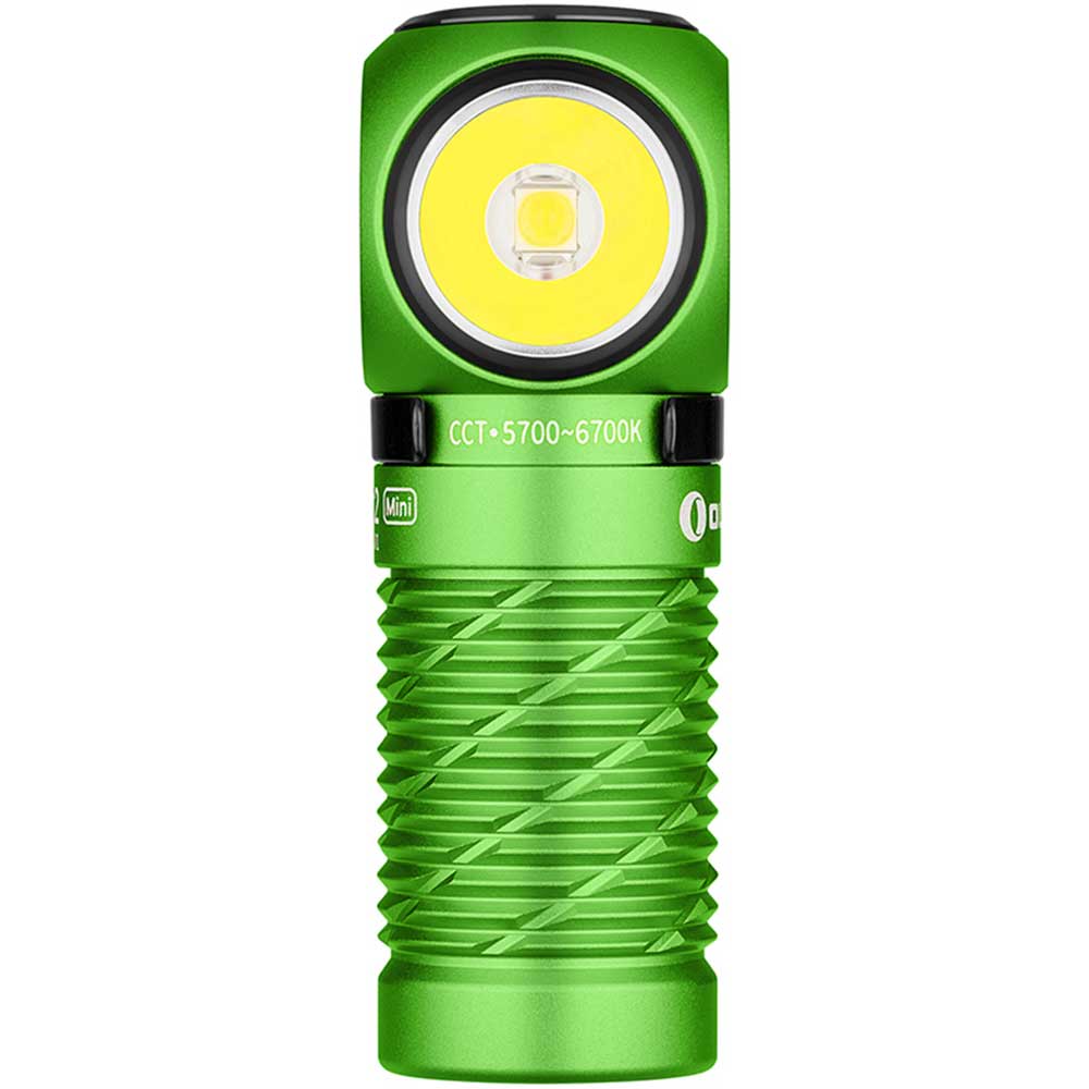 Latarka czołowa i kątowa Olight Perun 2 Mini Kit Lime Green z opaską - 1100 lumenów