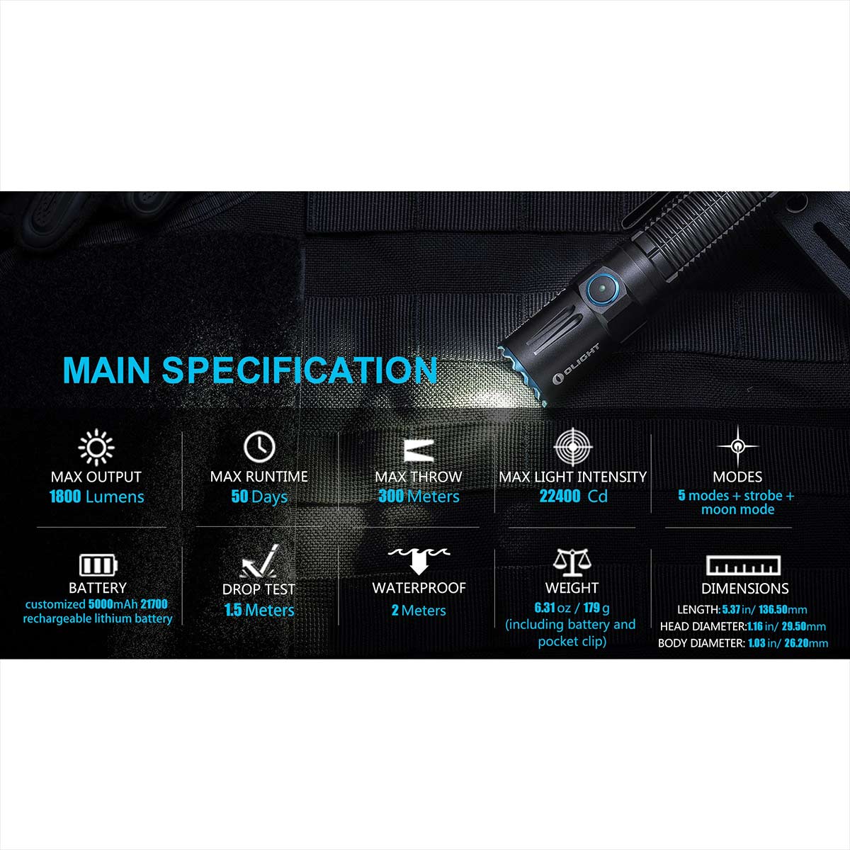 Latarka taktyczna Olight M2R Warrior Pro Neutral White - 1800 lumenów