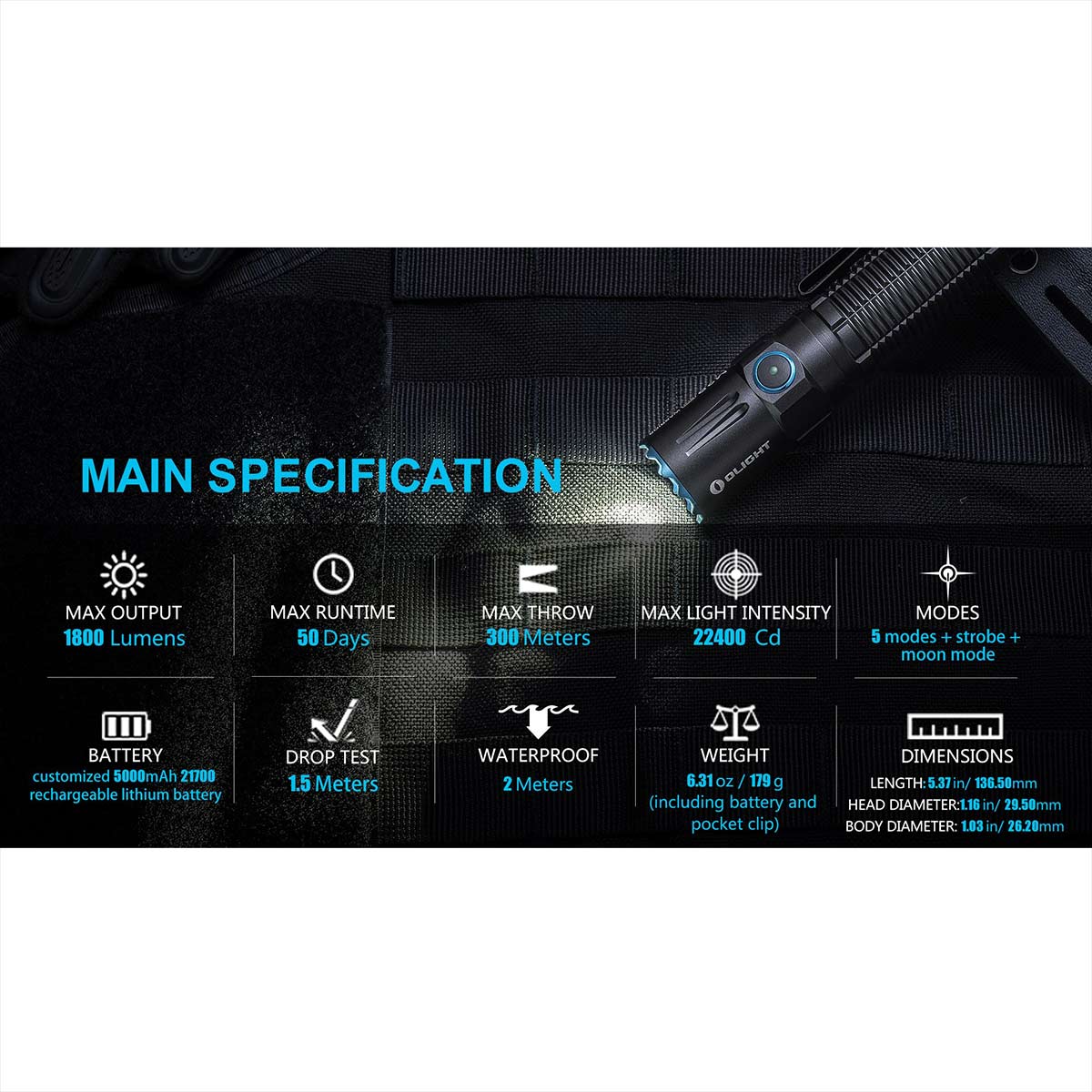 Latarka Olight M2R Pro Warrior z montażem rowerowym - zestaw
