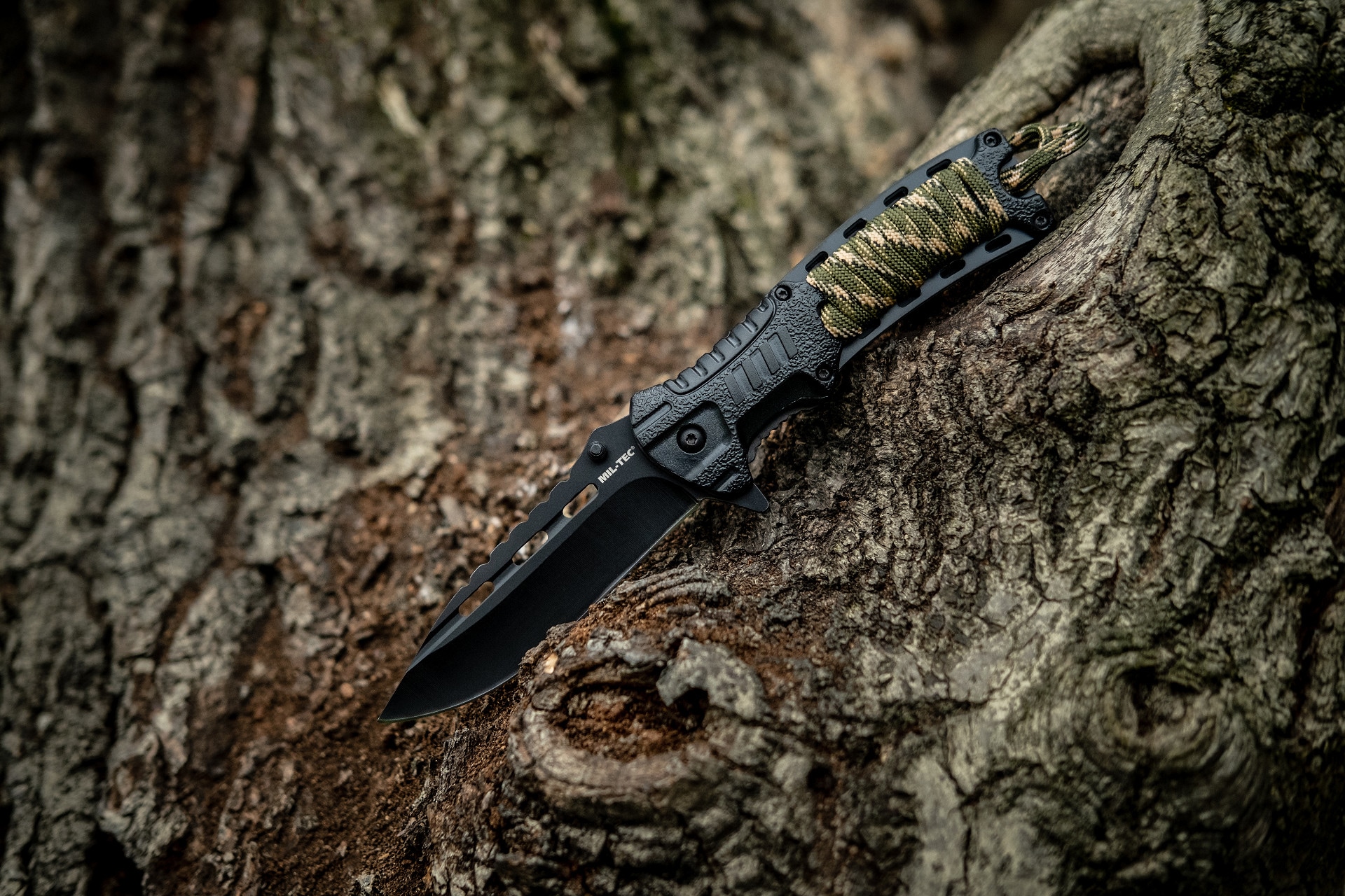 Nóż składany Mil-Tec Paracord z krzesiwem - Camo