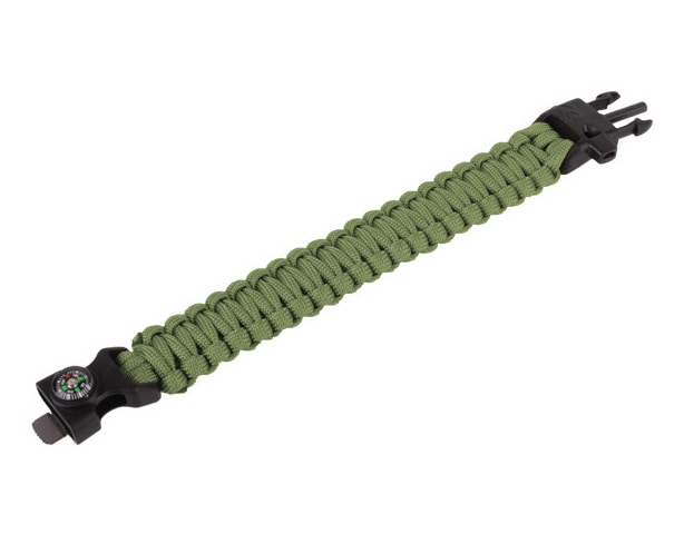Bransoletka Paracord z kompasem 8'' zielona