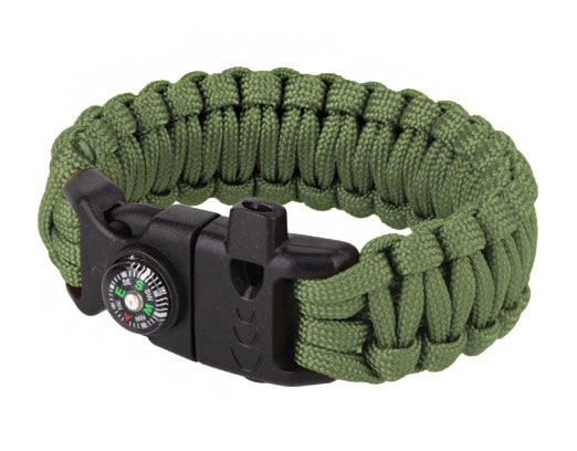 Bransoletka Paracord z kompasem 8'' zielona