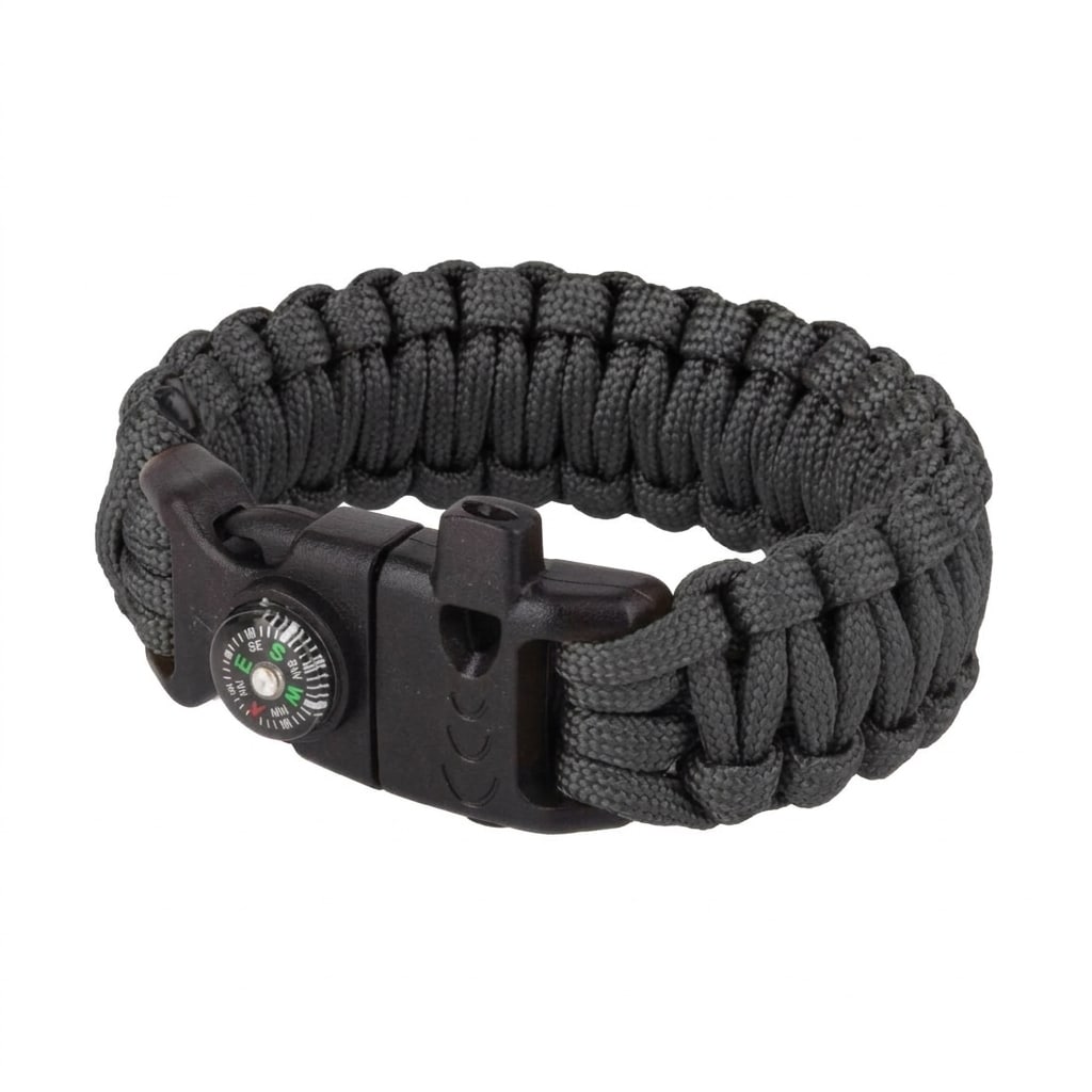 Paracord Bracelet with Compass 8" - Black
