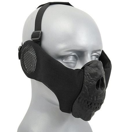 CS Skull Маска для обличчя з захисними навушниками - чорна