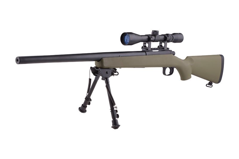 Karabin snajperski ASG Snow Wolf SW-10 Upgraded z lunetą i dwójnogiem - tan