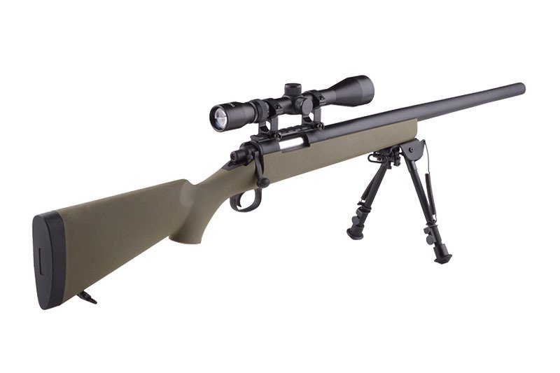 Karabin snajperski ASG Snow Wolf SW-10 Upgraded z lunetą i dwójnogiem - tan