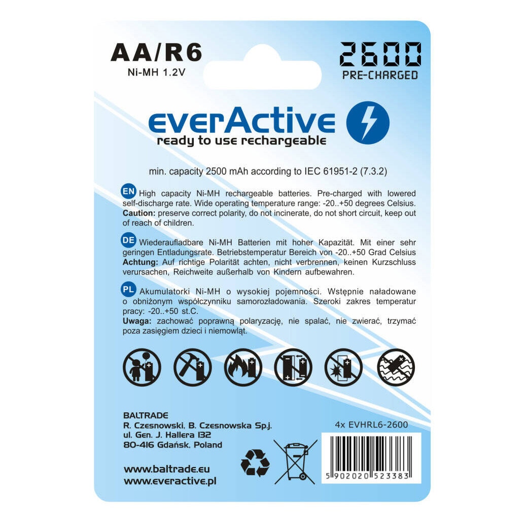 Акумулятори EverActive R6/AA 2500 mAh 4 шт.