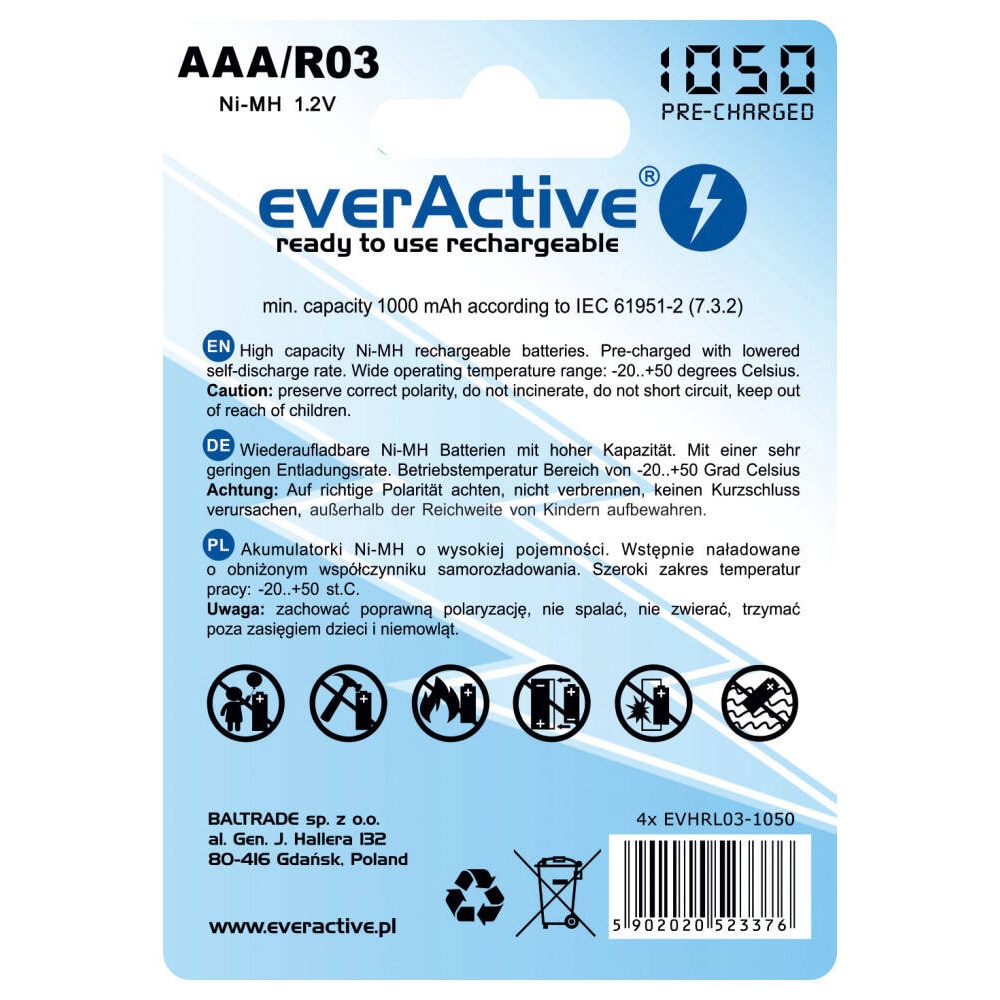 Akumulatory EverActive R03/AAA 1000 mAh 4 szt.