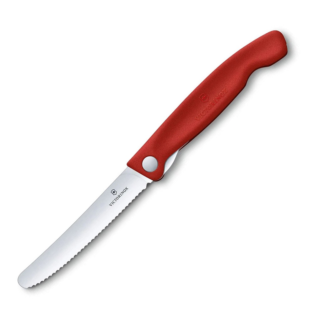 Червоний складаний кухонний ніж Victorinox - зубчасте лезо із закругленим кінчиком