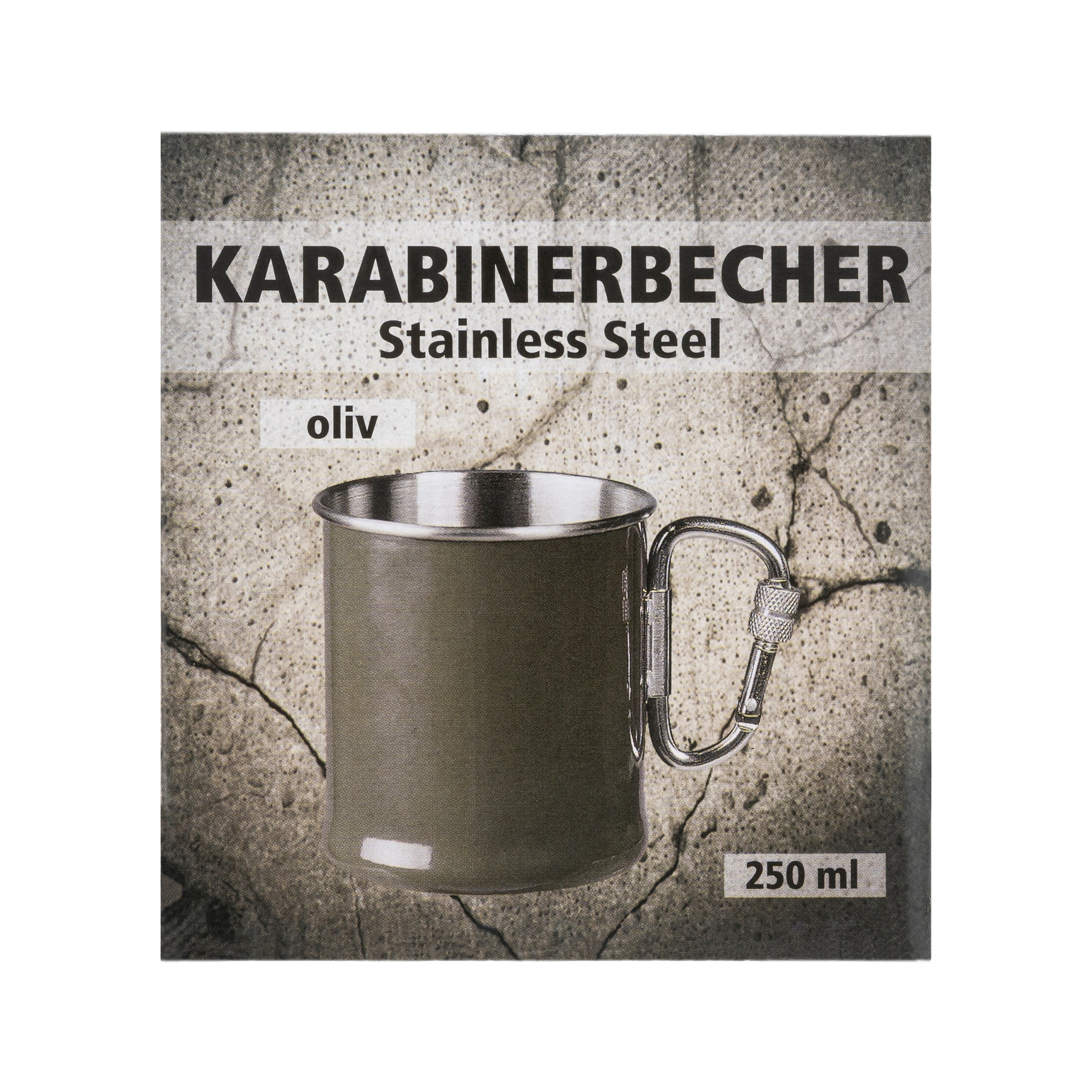 Kubek stalowy Mil-Tec z karabinkiem 250 ml - Olive