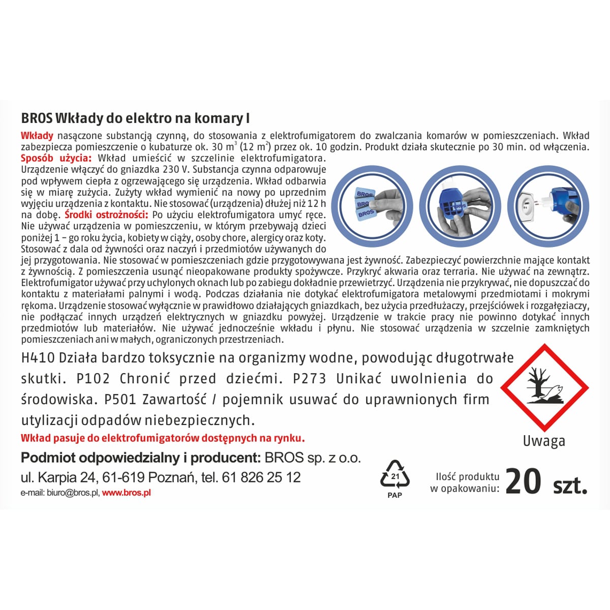 Wkłady zapasowe Bros do elektrofumigatora - 20 szt.