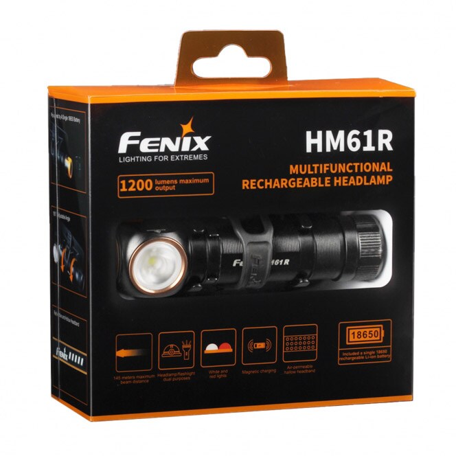 Latarka czołowa i kątowa Fenix HM61R z opaską - 1200 lumenów