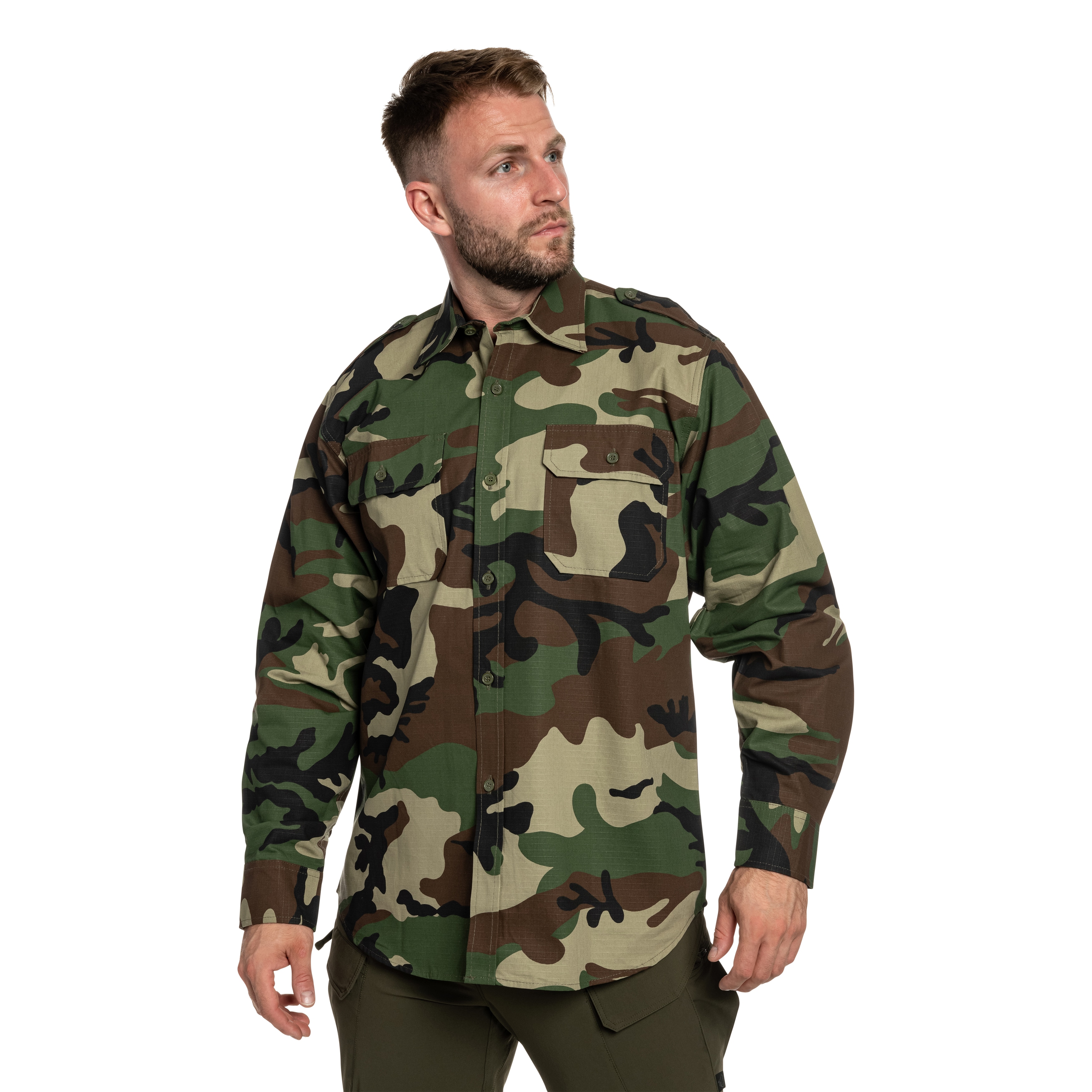 Koszula taktyczna Mil-Tec Ripstop Long Sleeve - Woodland