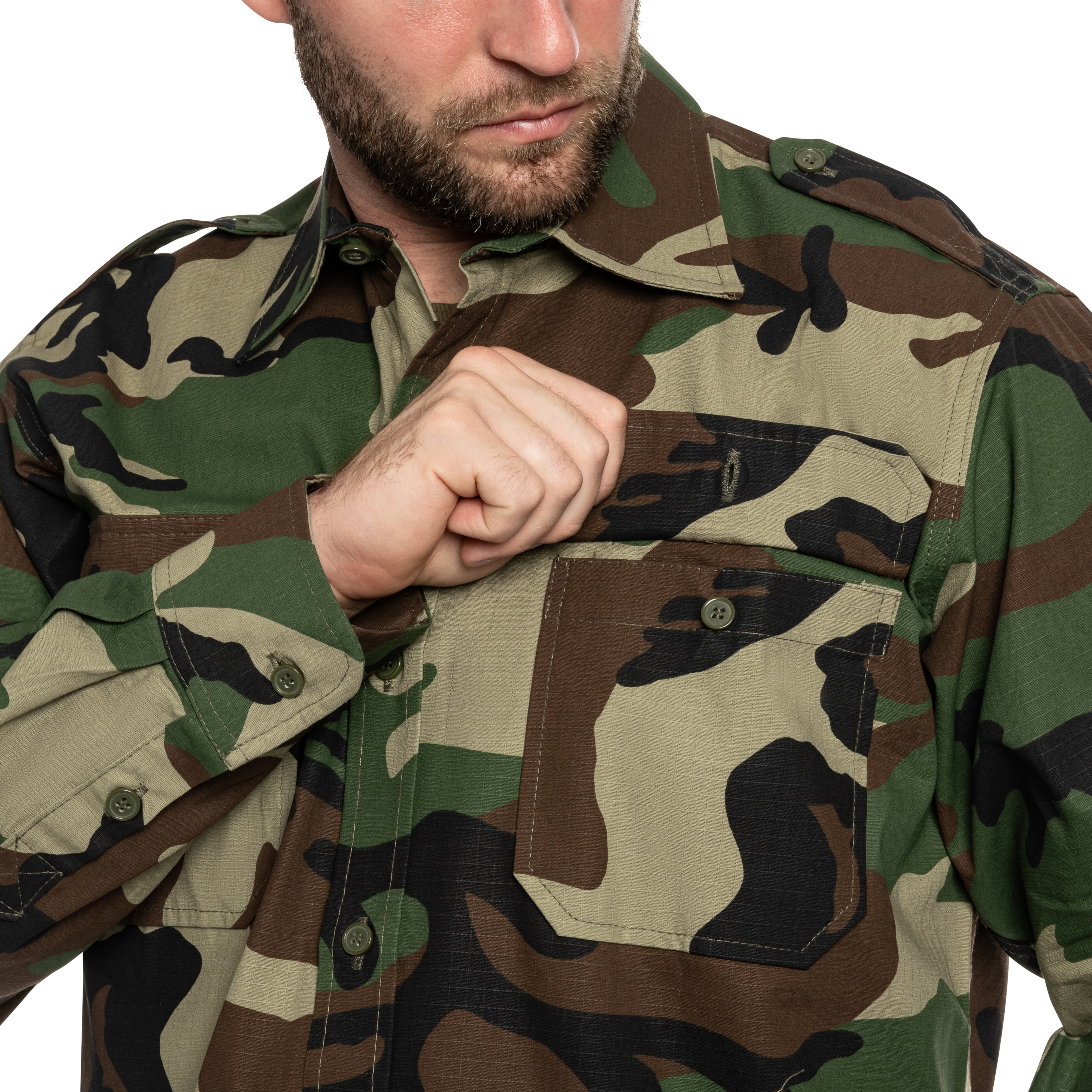 Koszula taktyczna Mil-Tec Ripstop Long Sleeve - Woodland