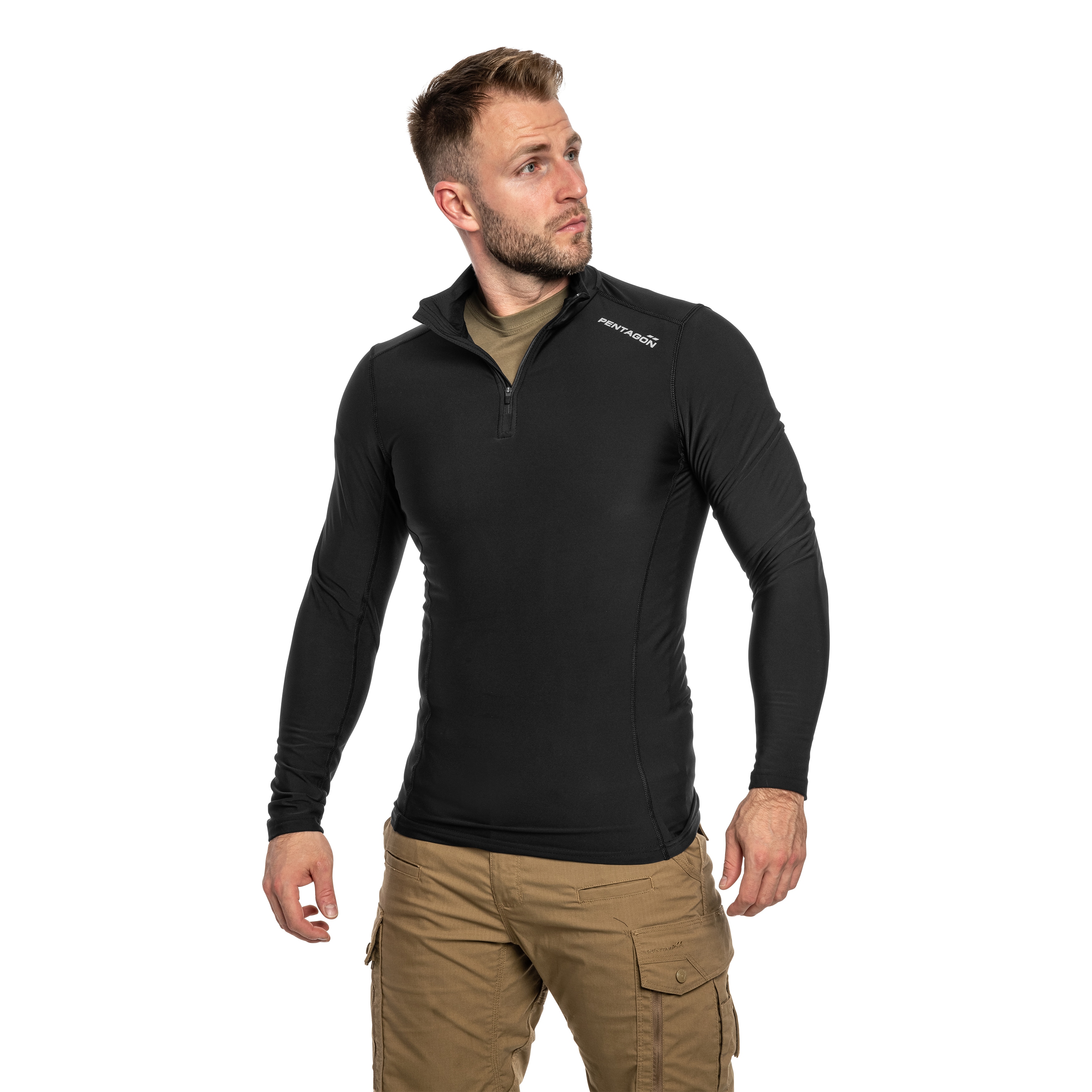Koszulka termoaktywna Pentagon Pindos 1/2 ZIP - Black