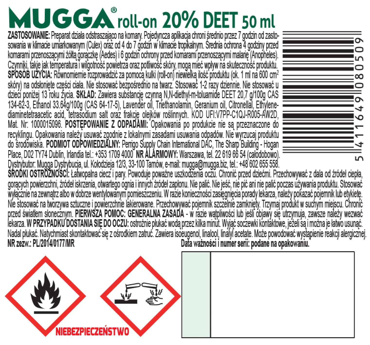 Репелент від комах Mugga ролик 20% DEET 50 мл