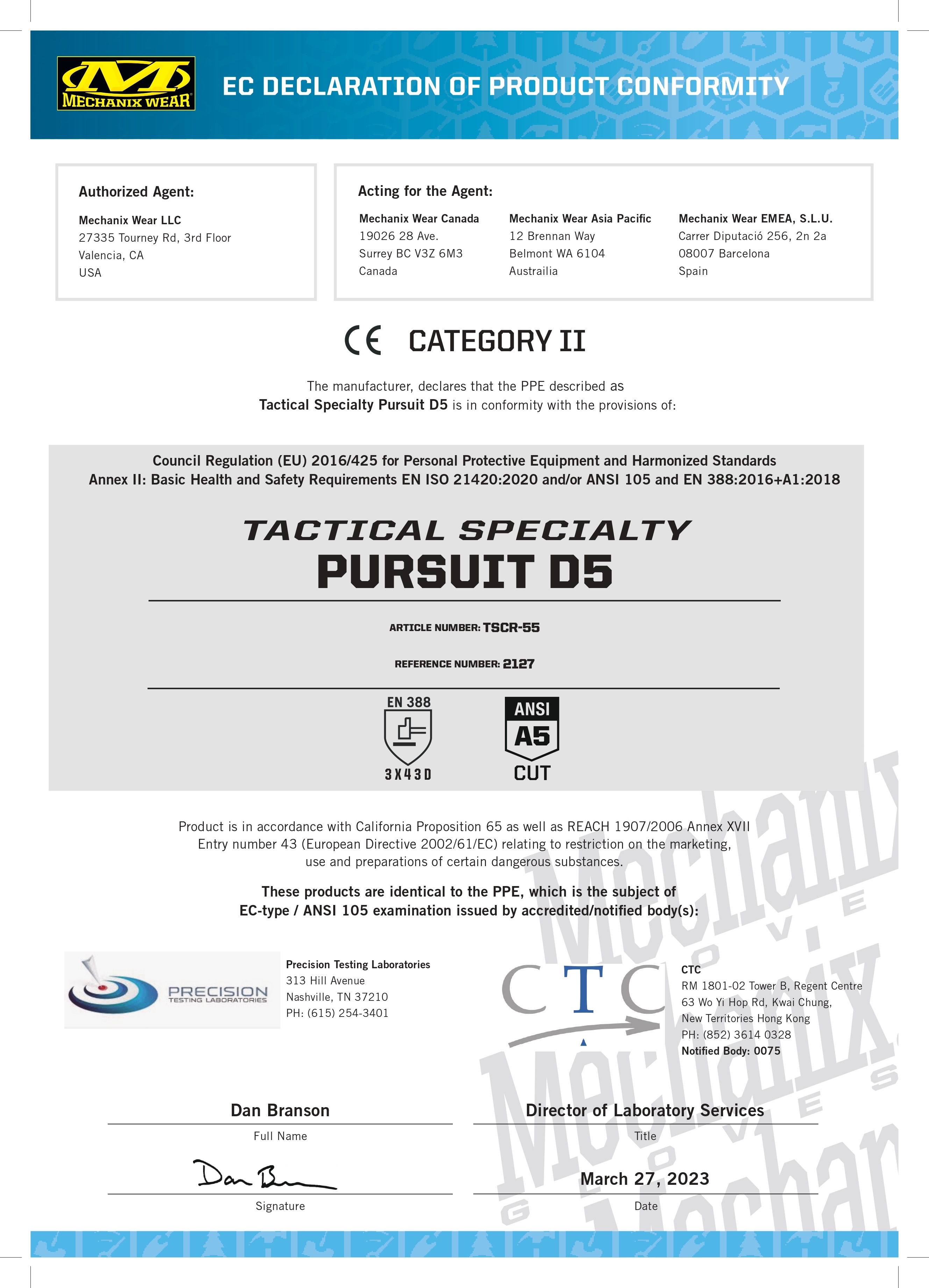 Rękawice antyprzecięciowe Mechanix Wear Pursuit D5 - Black