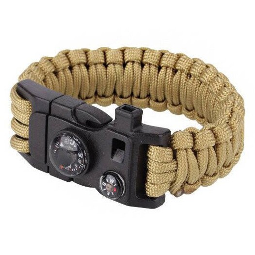 Браслет Paracord 9" пряжка зі свистком і компасом - Coyote