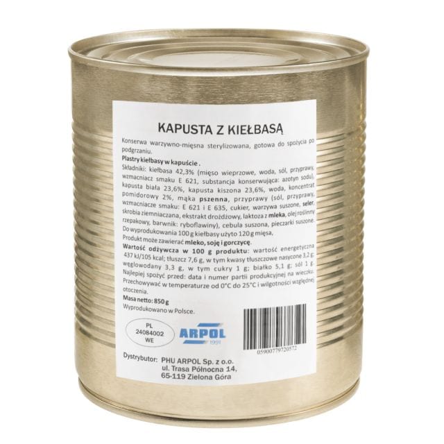 Żywność konserwowana Arpol - Kapusta z kiełbasą 850 g
