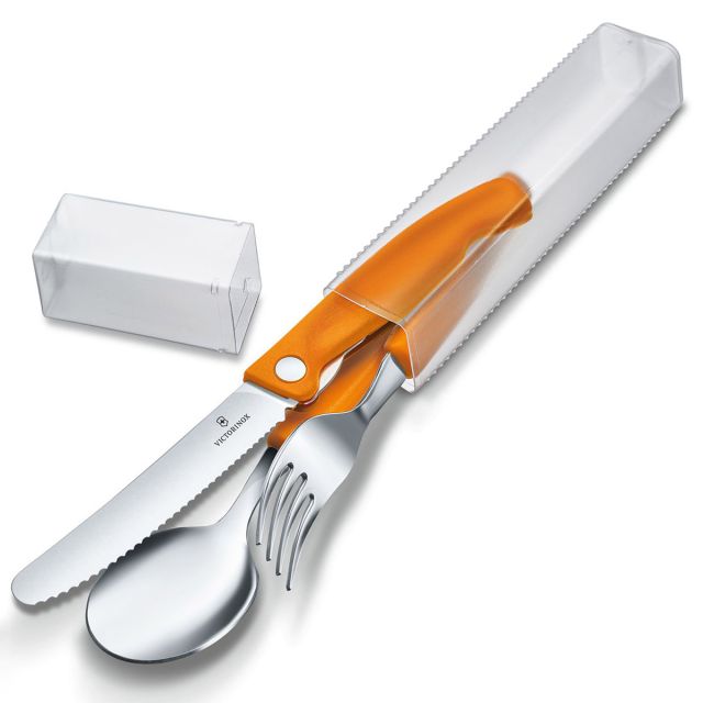Zestaw Victorinox - nóż składany, widelec, łyżka - Orange